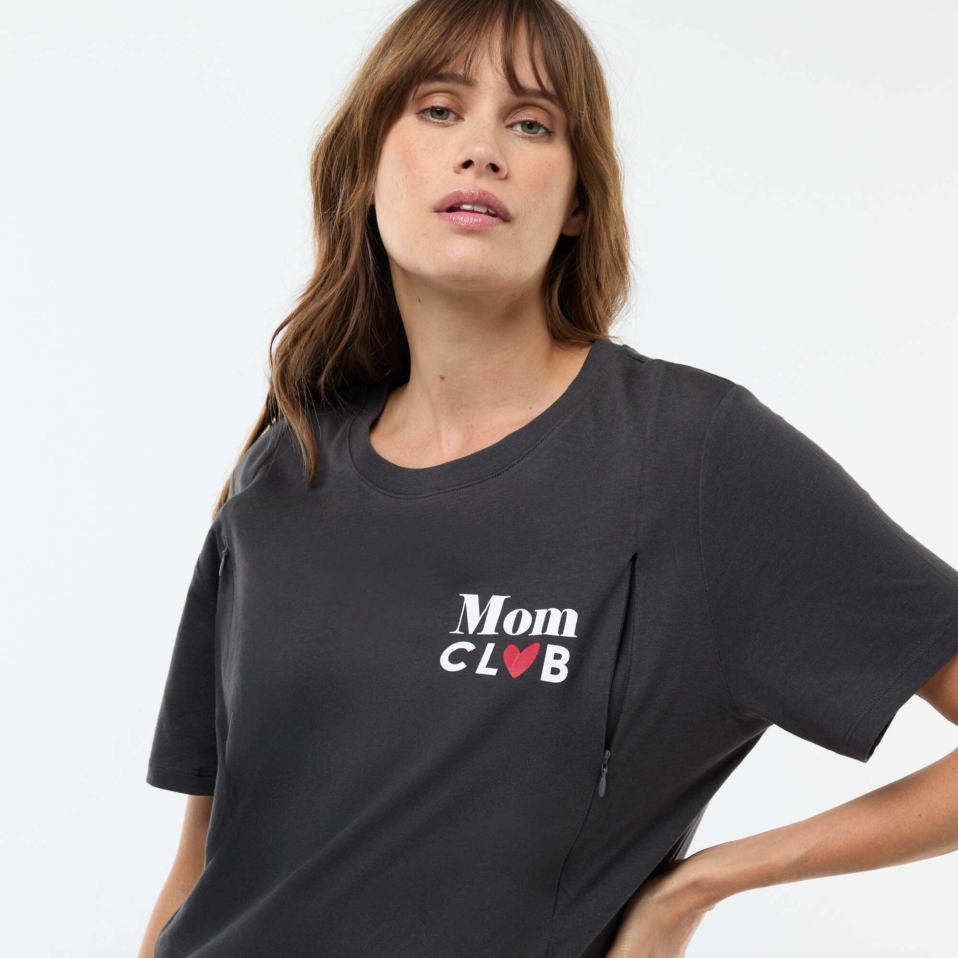 Tee-shirt d'allaitement imprimé à manches courtes NOIR