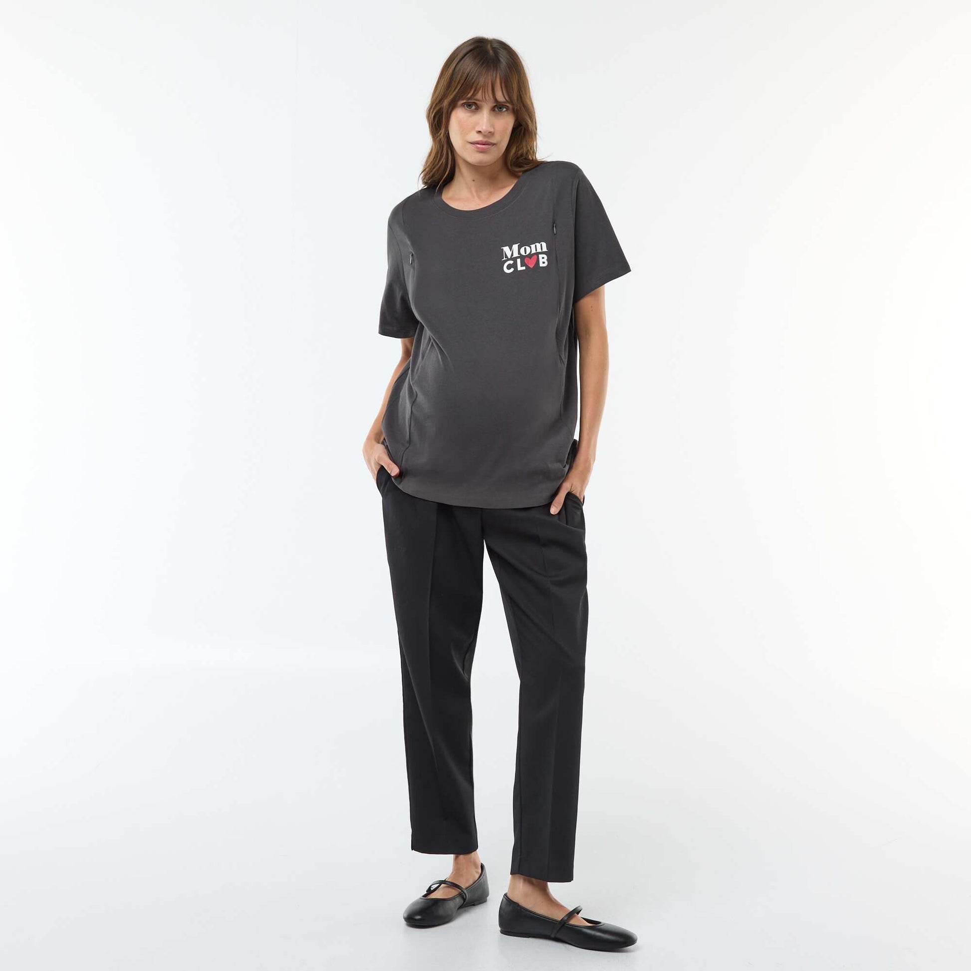 Tee-shirt d'allaitement imprimé à manches courtes NOIR