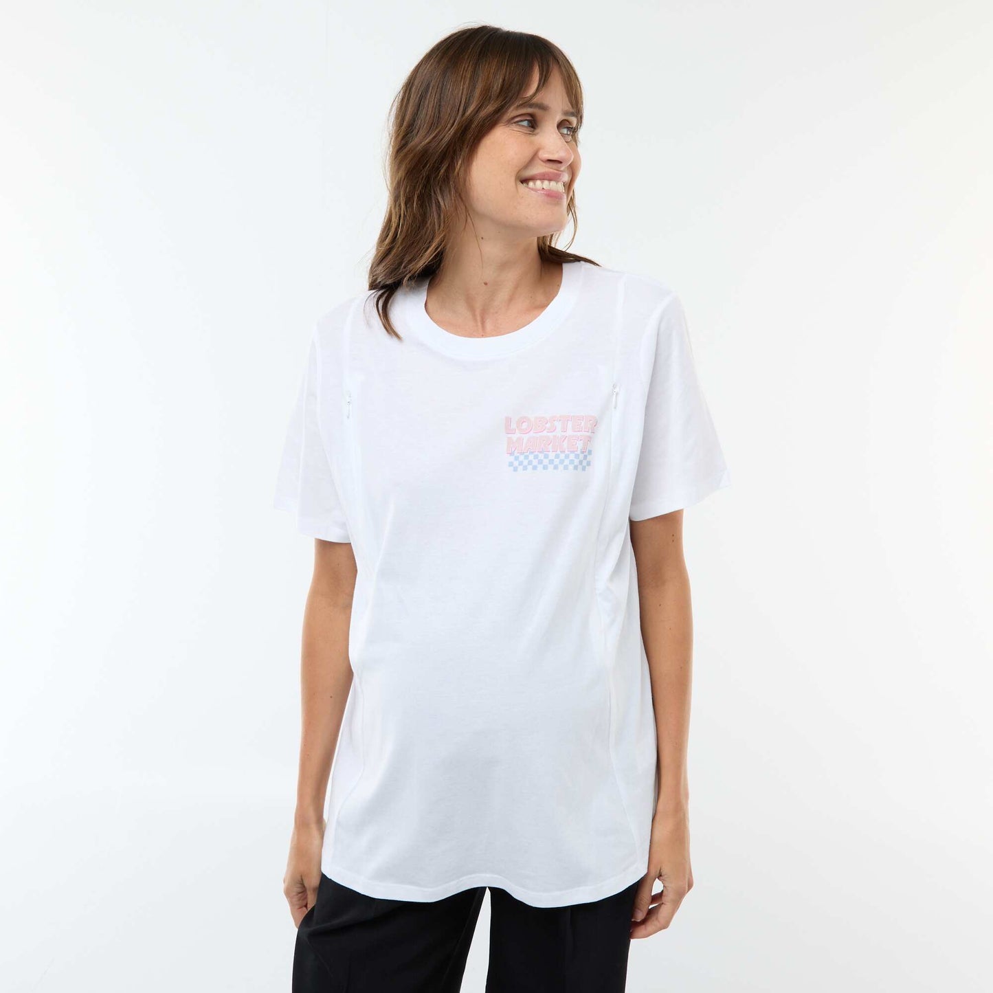 Tee-shirt d'allaitement imprimé à manches courtes BLANC