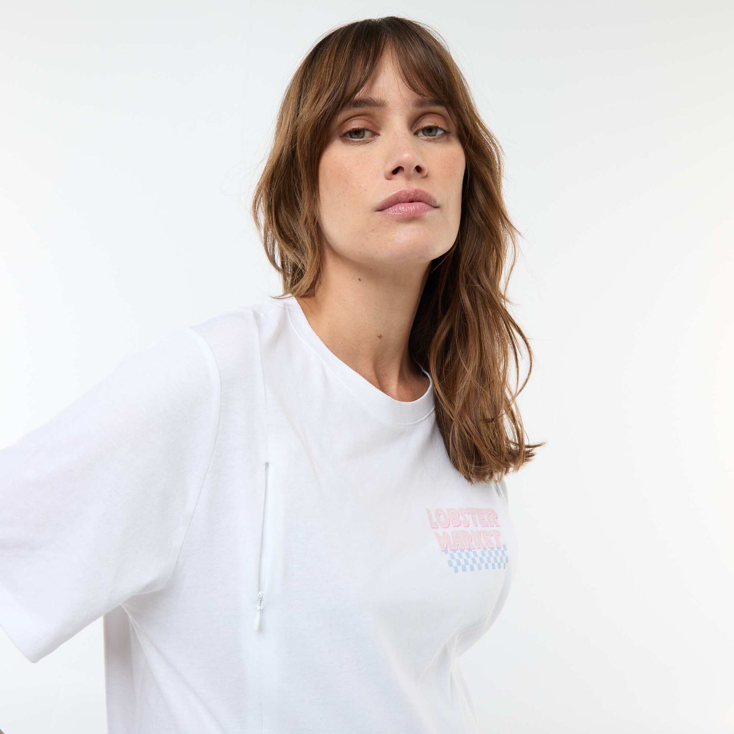 Tee-shirt d'allaitement imprimé à manches courtes BLANC