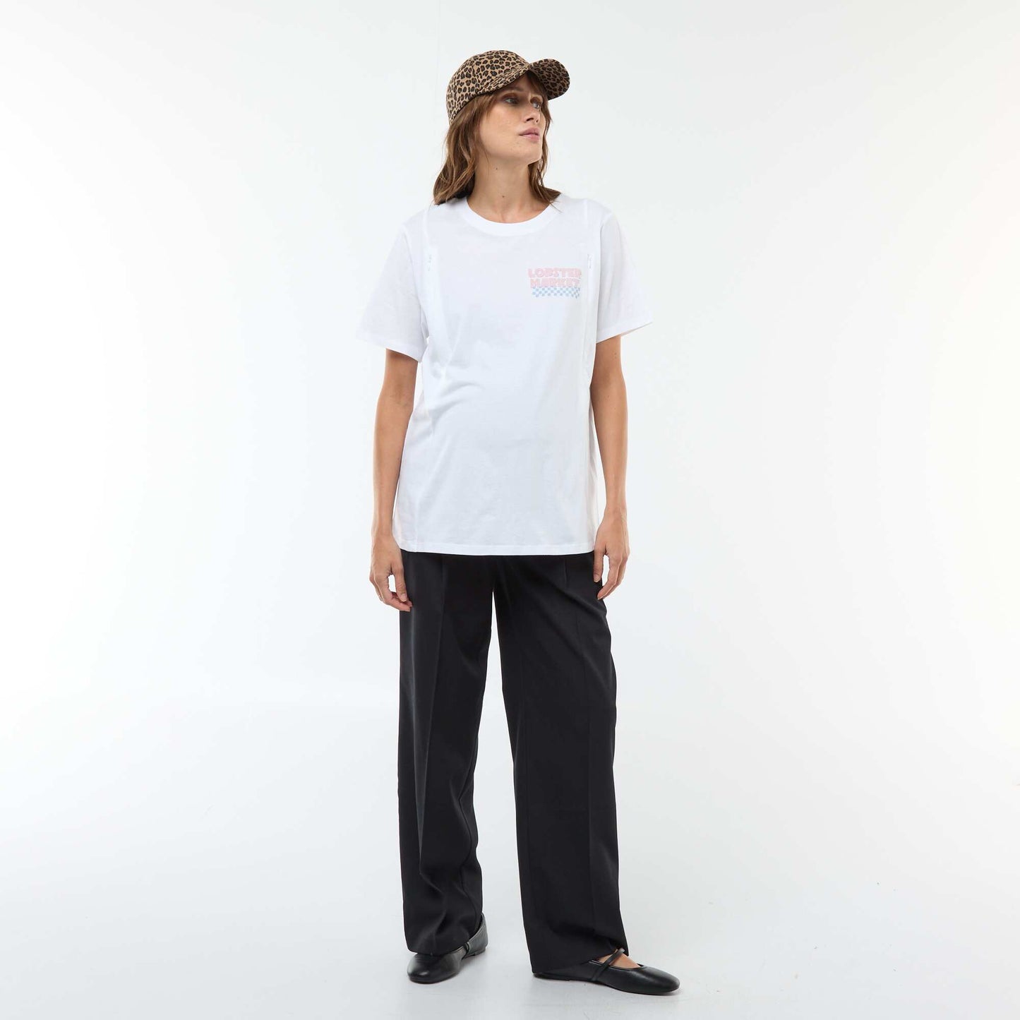 Tee-shirt d'allaitement imprimé à manches courtes BLANC