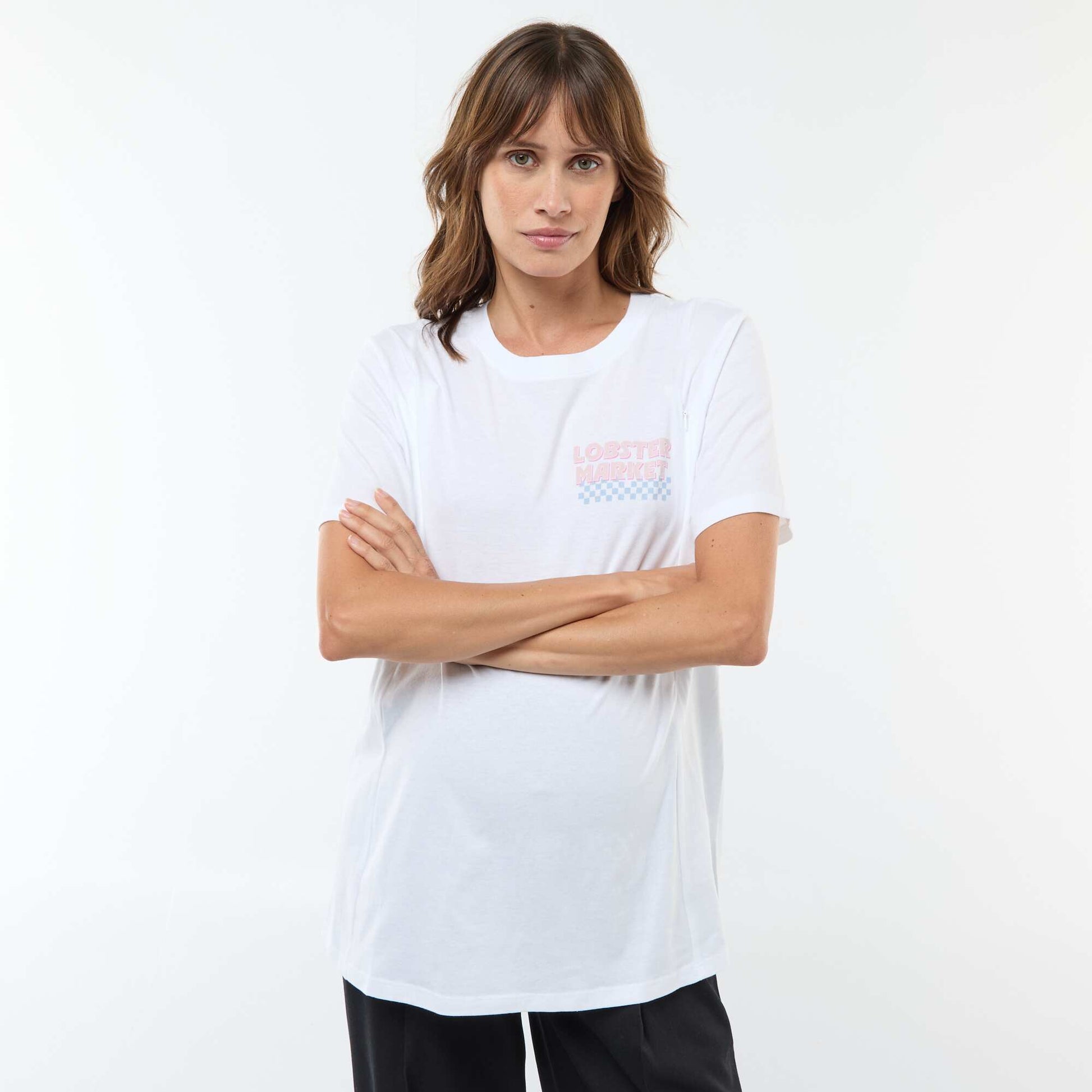 Tee-shirt d'allaitement imprimé à manches courtes BLANC