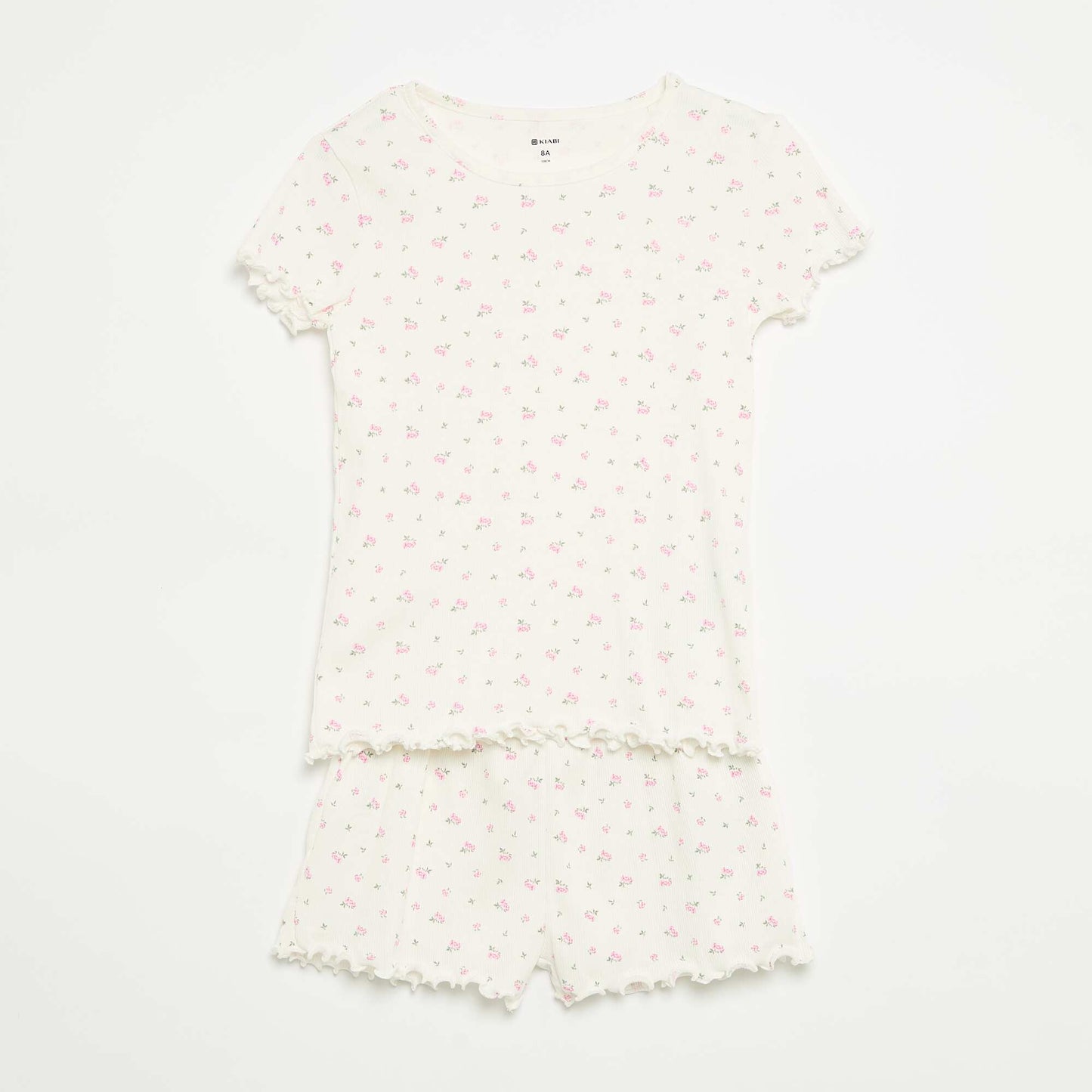Ensemble de pyjama haut + short en maille côtelée coton BLANC
