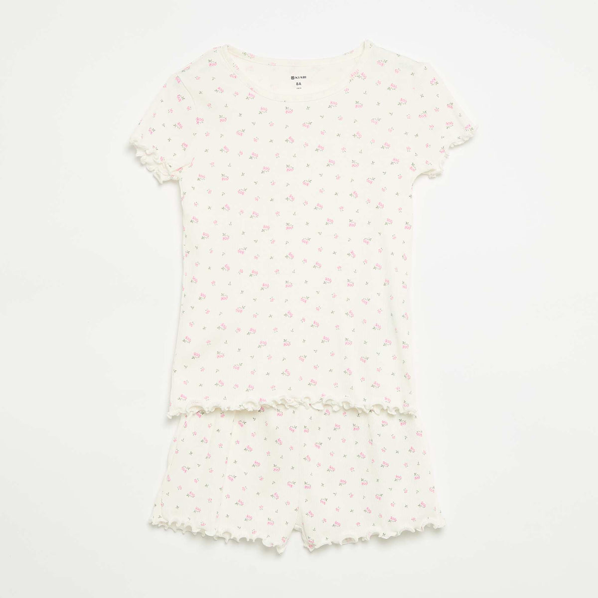 Ensemble de pyjama haut + short en maille côtelée coton BLANC