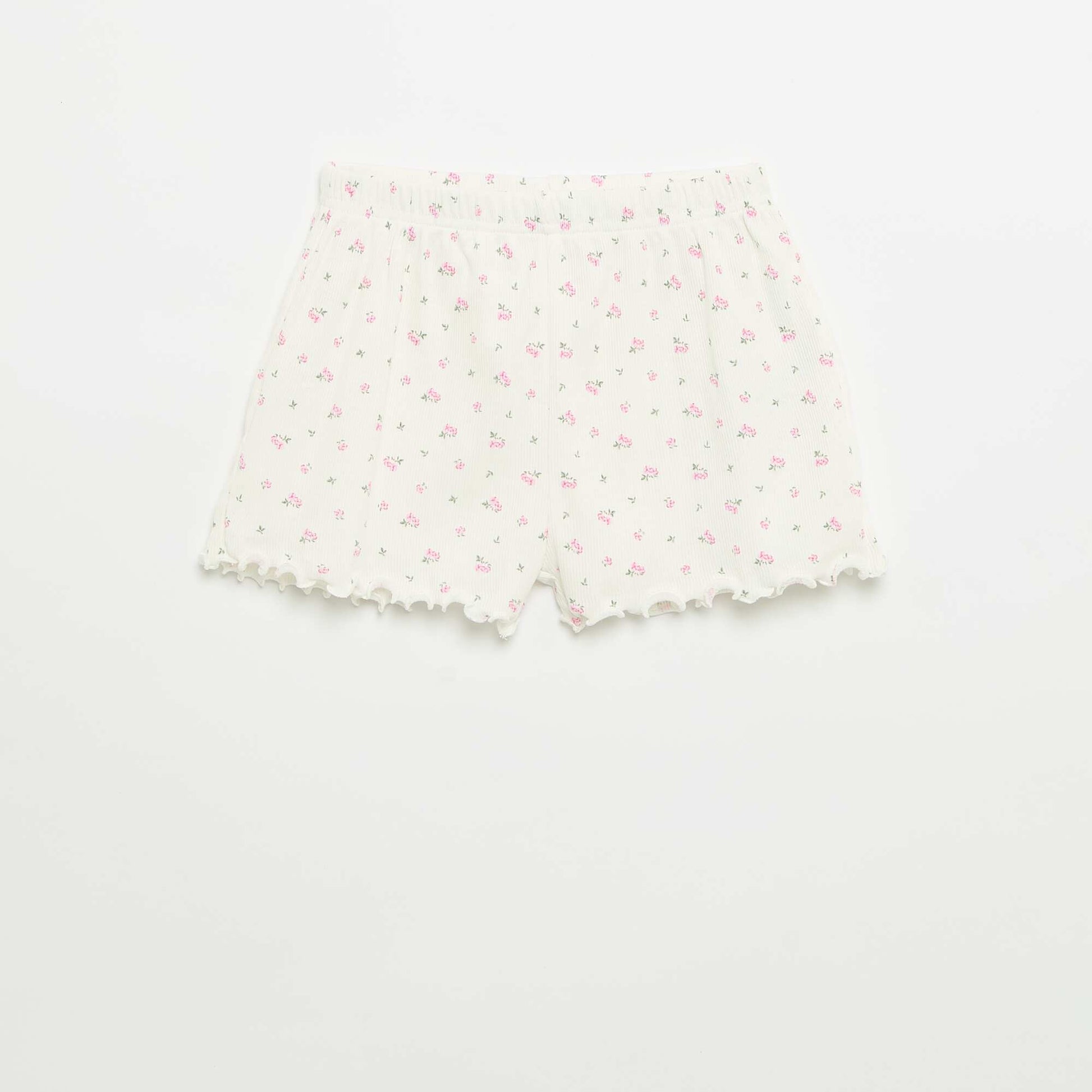 Ensemble de pyjama haut + short en maille côtelée coton BLANC