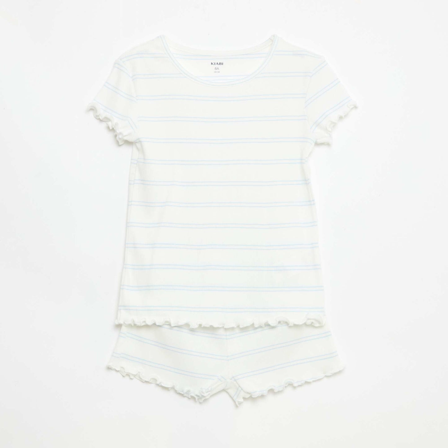 Ensemble de pyjama haut + short en maille côtelée coton BLANC