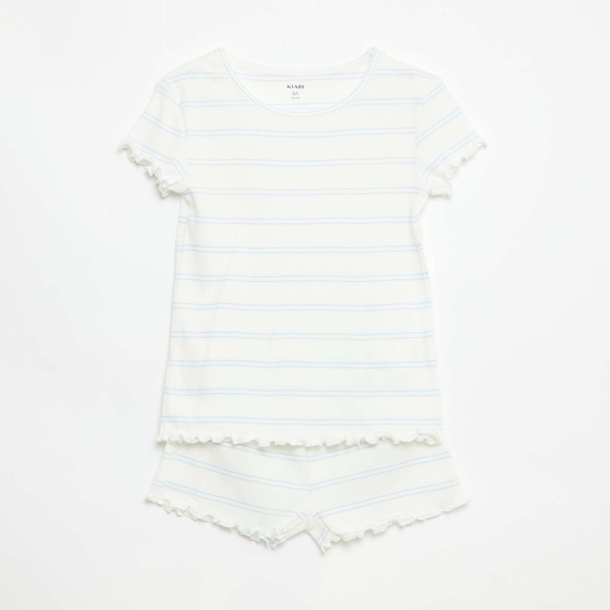Ensemble de pyjama haut + short en maille côtelée coton BLANC