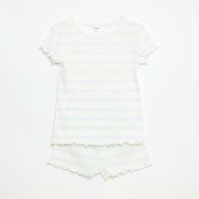 Ensemble de pyjama haut + short en maille côtelée coton BLANC