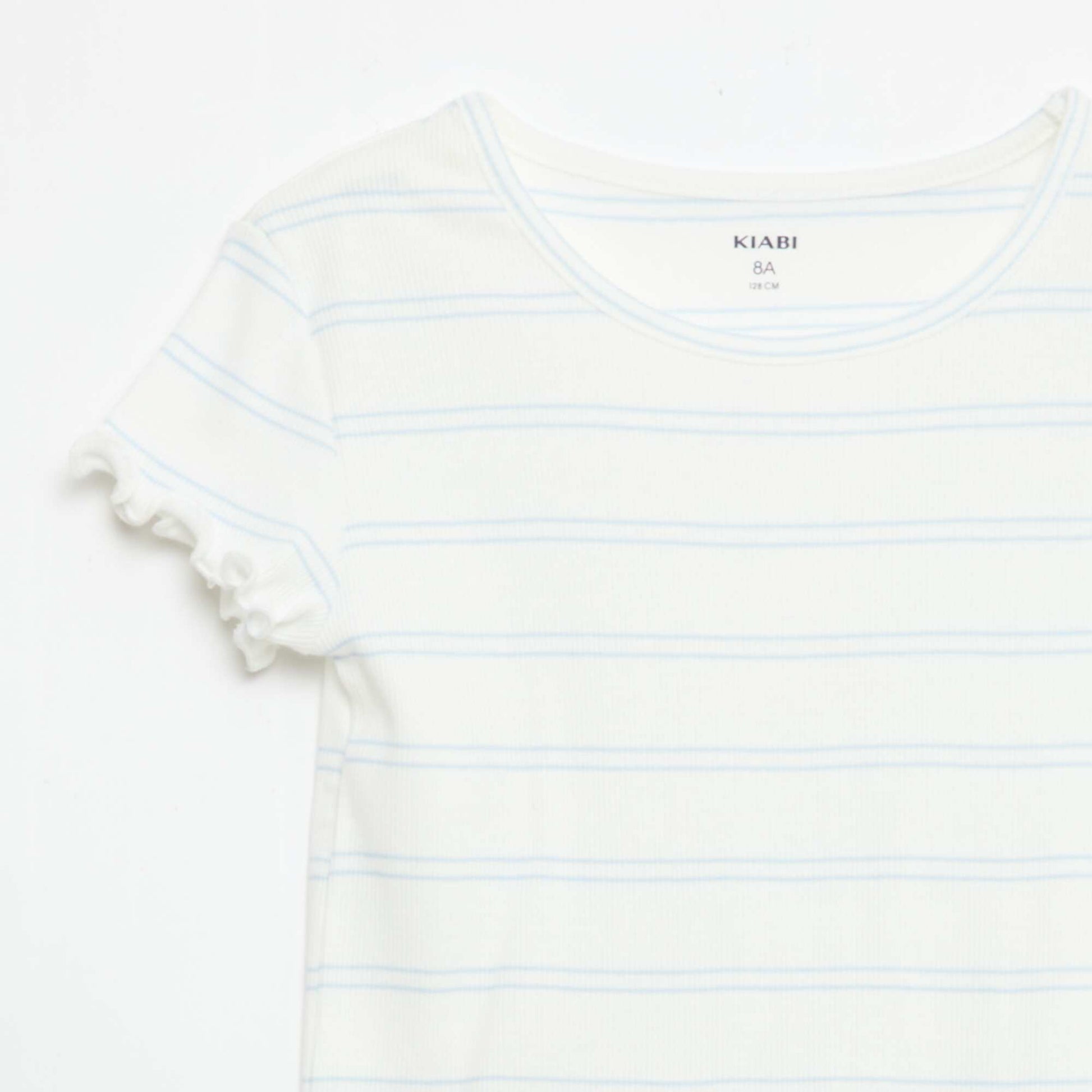 Ensemble de pyjama haut + short en maille côtelée coton BLANC