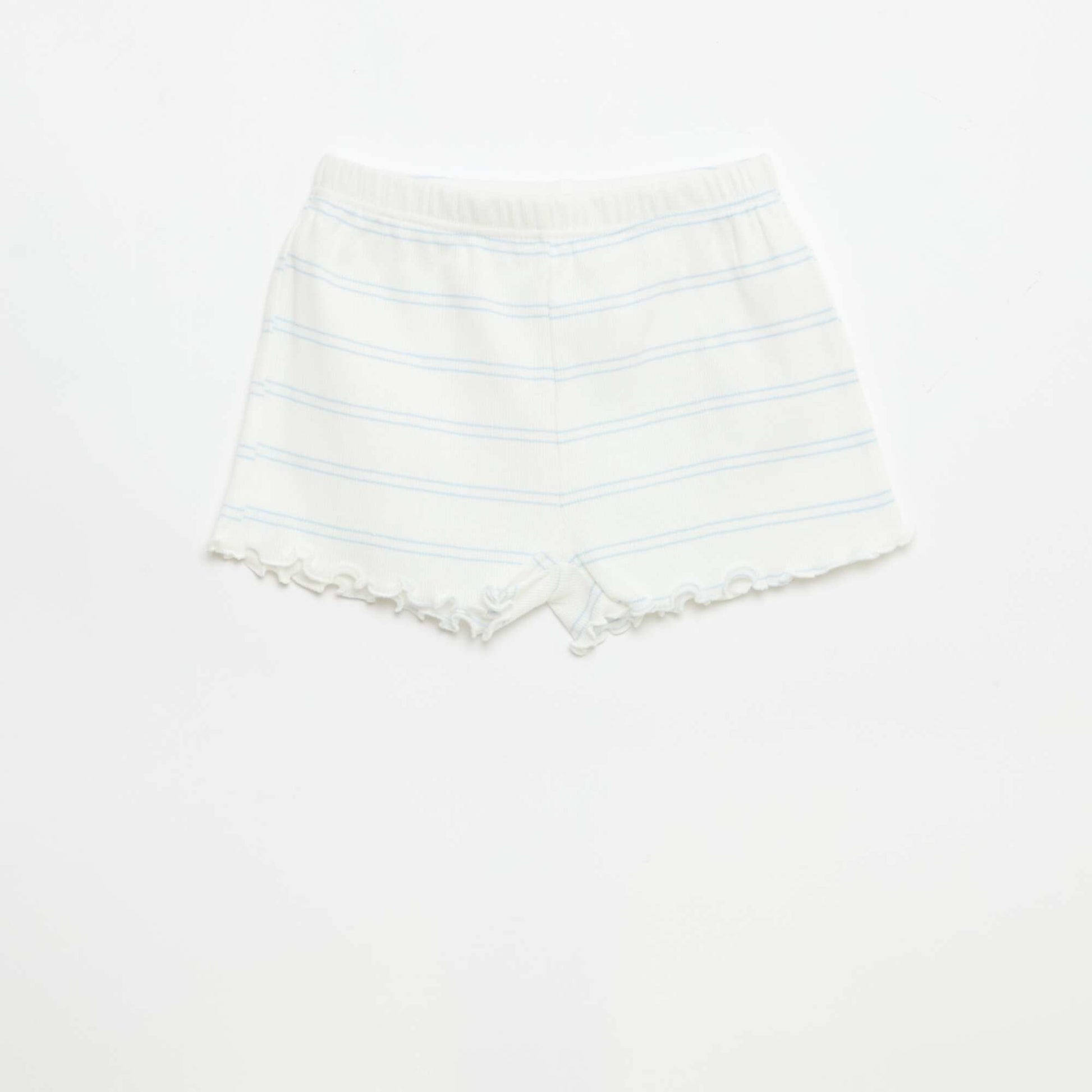 Ensemble de pyjama haut + short en maille côtelée coton BLANC