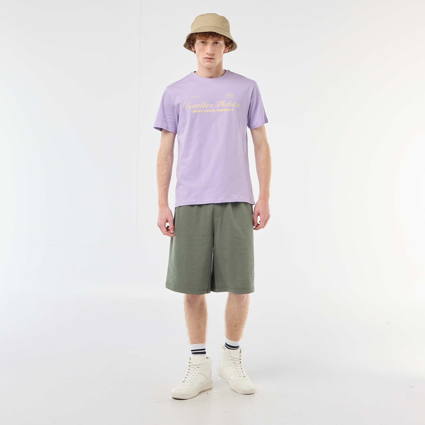 Short avec patch en coton uni VERT