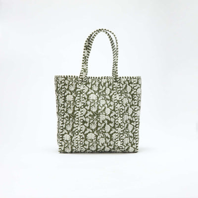 Sac cabas matelassé motif fleurs VERT
