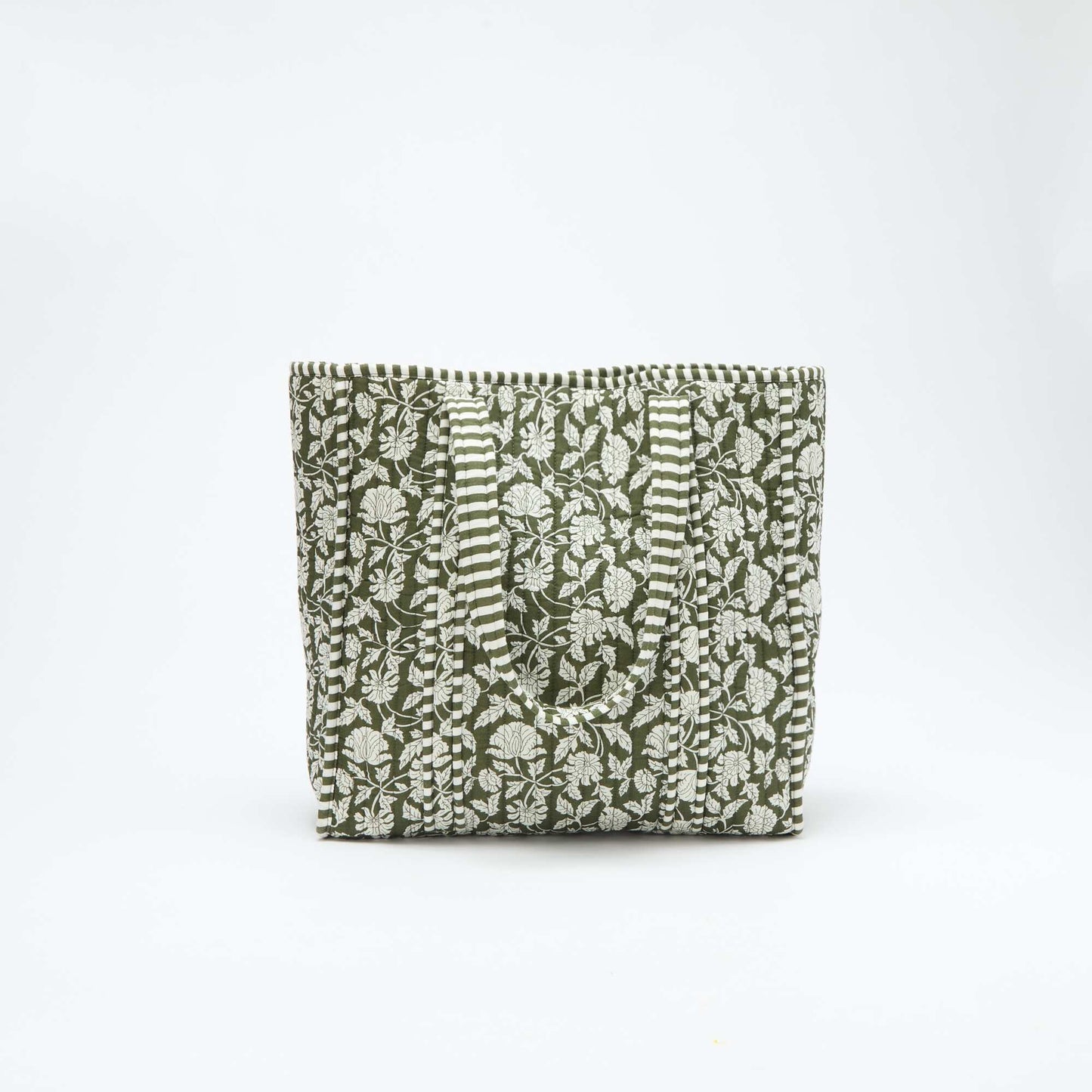 Sac cabas matelassé motif fleurs VERT