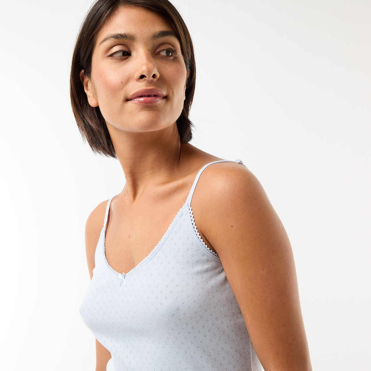Débardeur fine bretelle réglable en coton uni BLEU