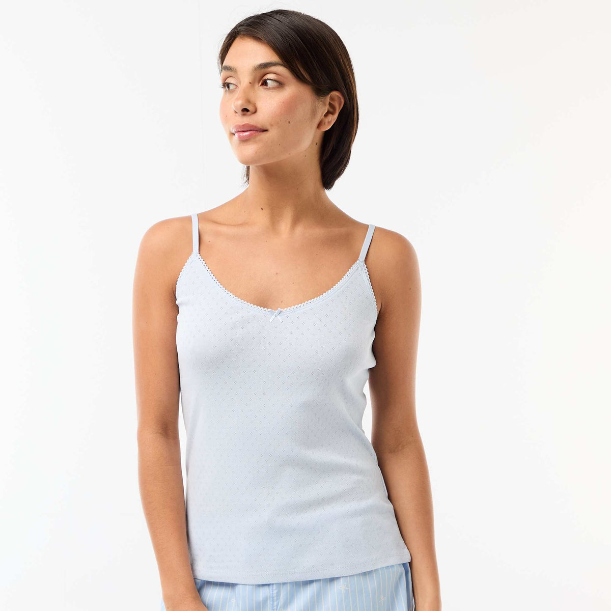 Débardeur fine bretelle réglable en coton uni BLEU
