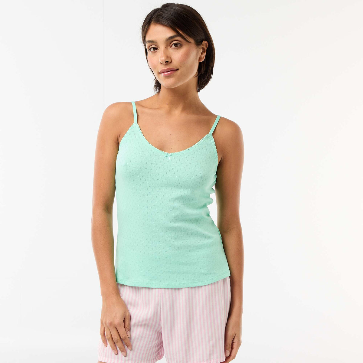 Débardeur fine bretelle réglable en coton uni VERT