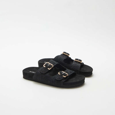 Mules à double bride en macramé NOIR