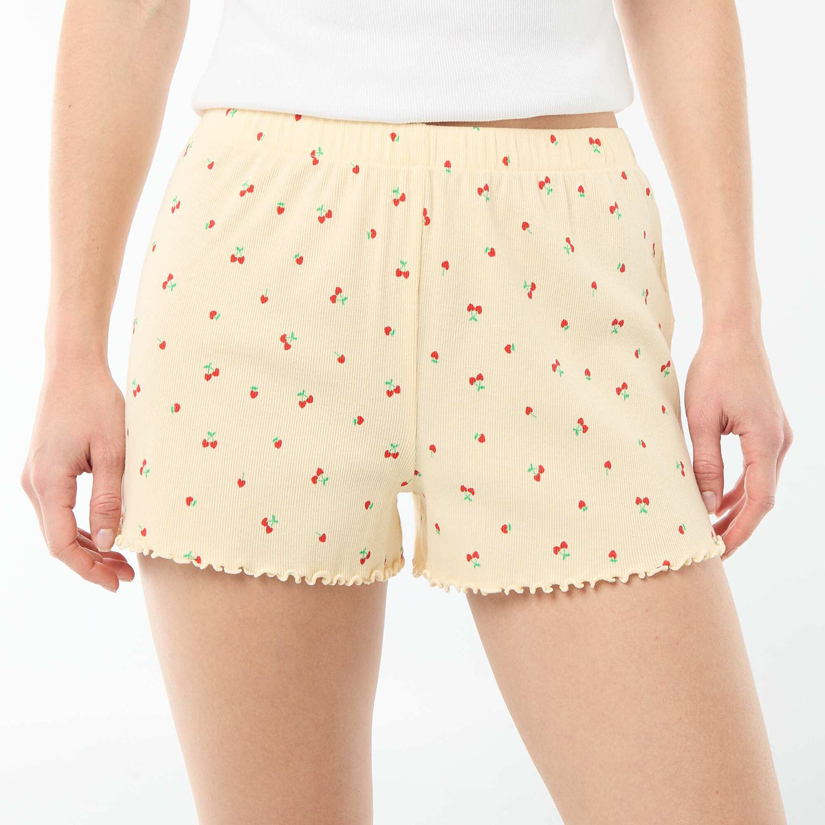 Short court de pyjama 'cerise' all-over en coton JAUNE