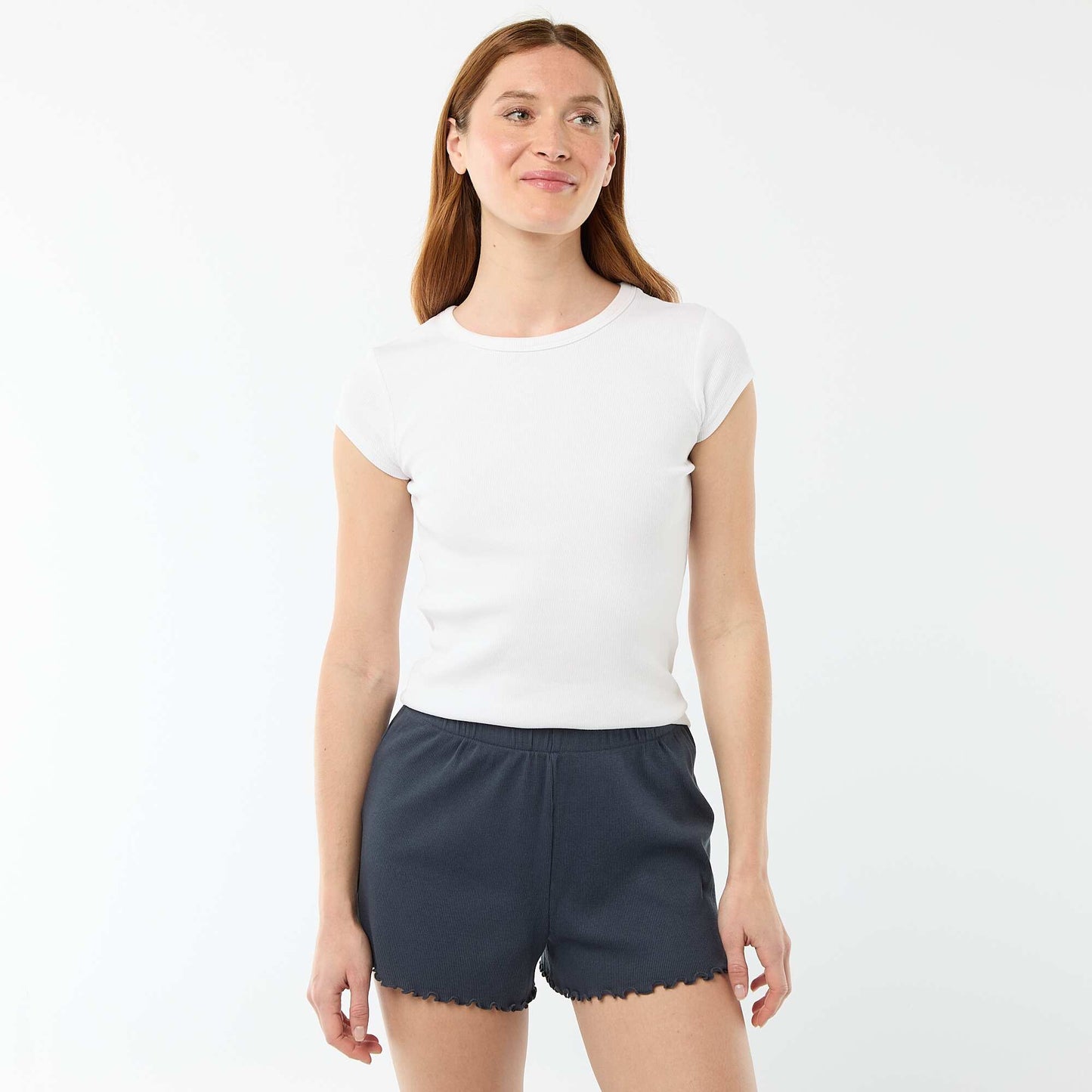 Short court de pyjama en coton uni BLEU