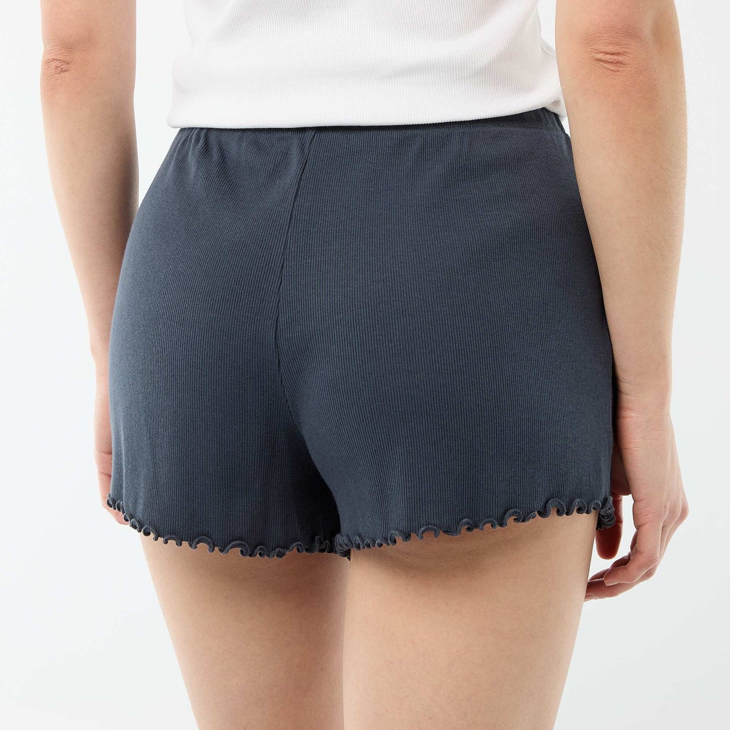 Short court de pyjama en coton uni BLEU
