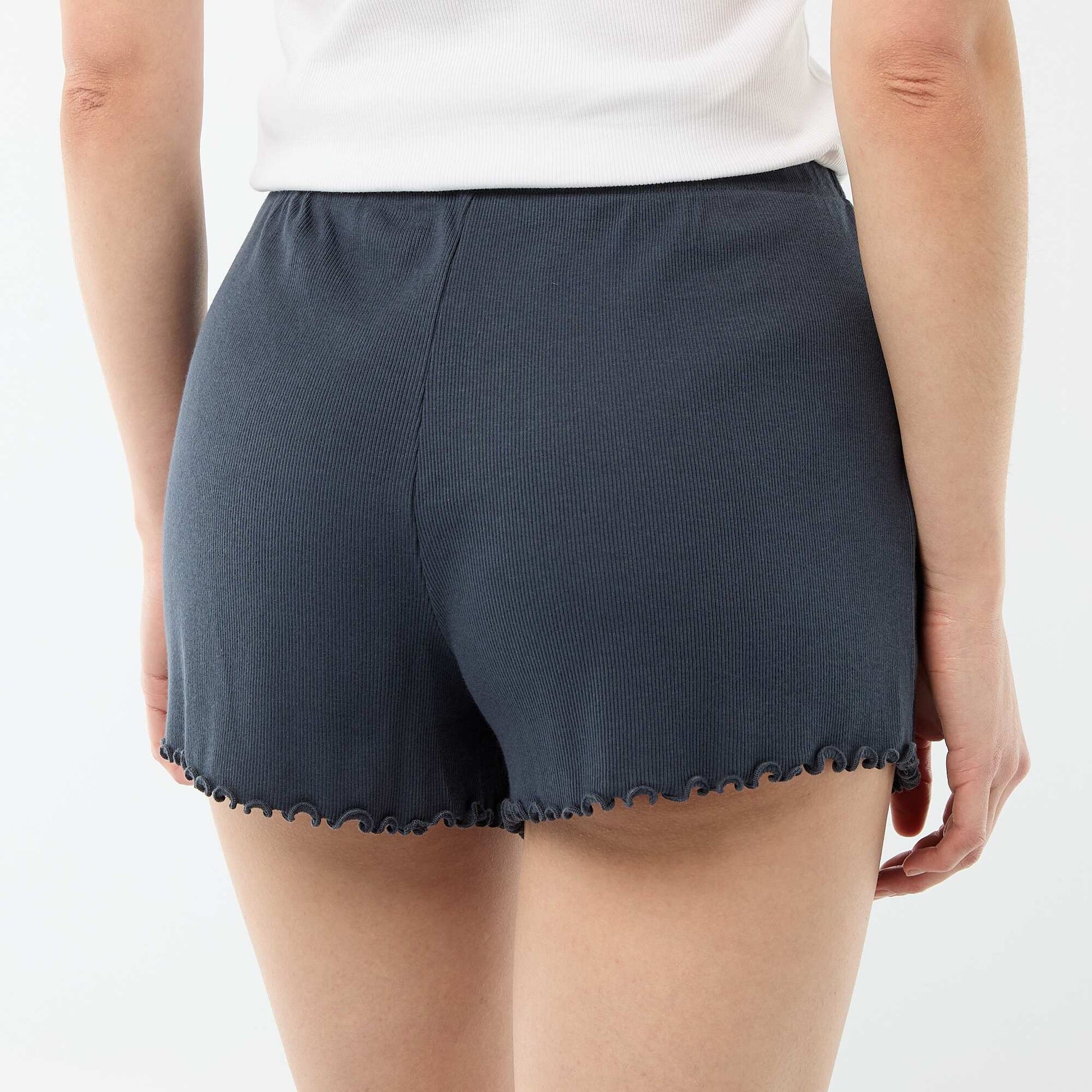 Short court de pyjama en coton uni BLEU