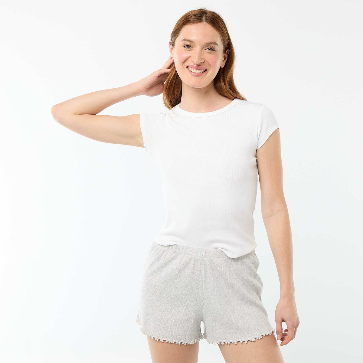 Short court de pyjama en coton uni GRIS