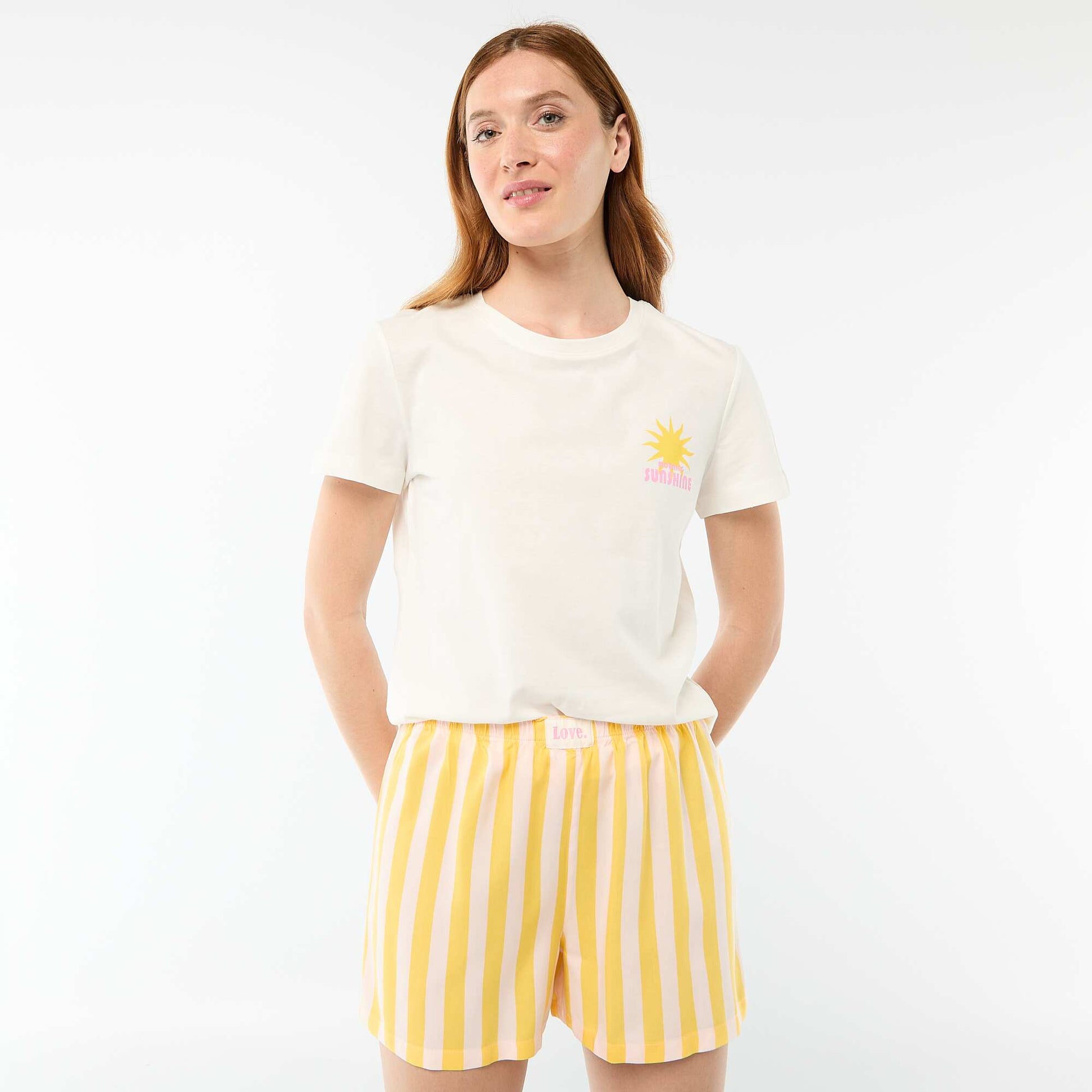 Ensemble de pyjama haut + short léger rayé JAUNE
