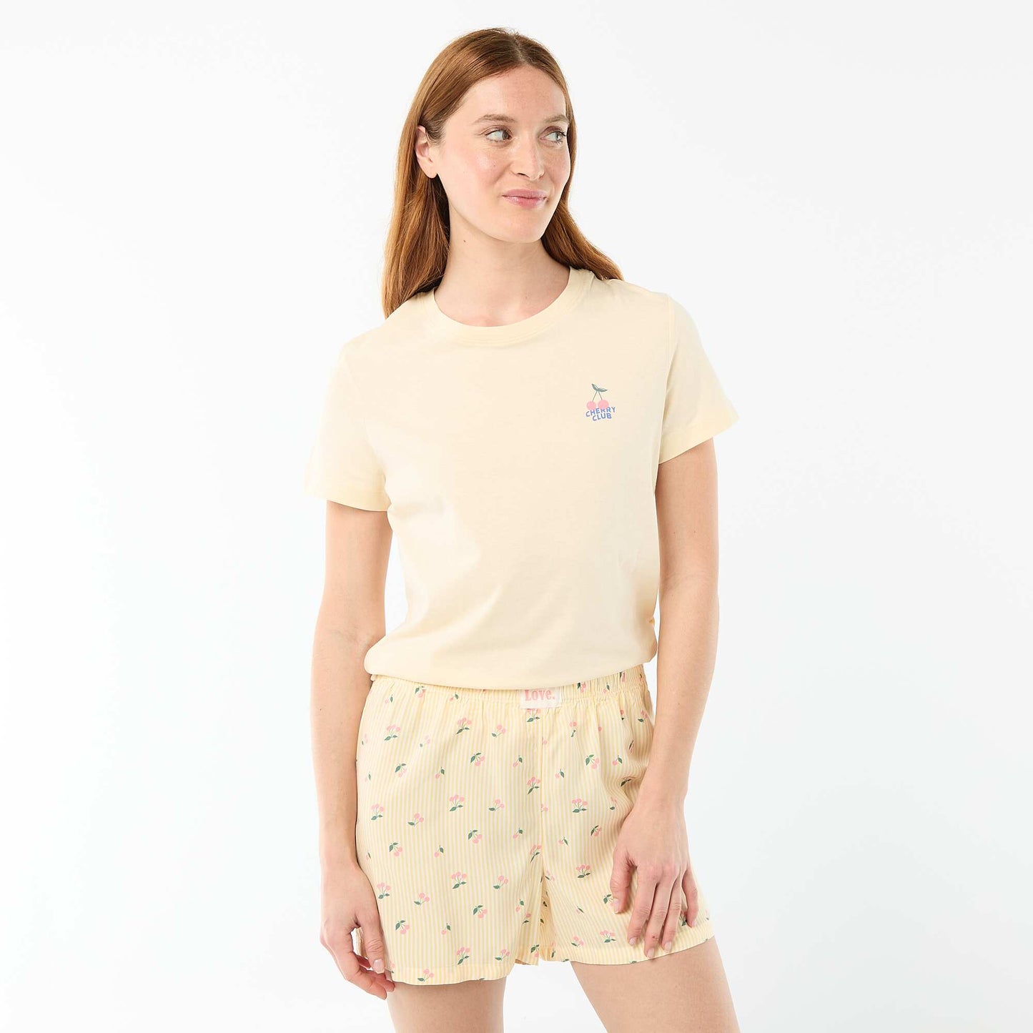 Ensemble de pyjama haut + short léger all-over rayé JAUNE