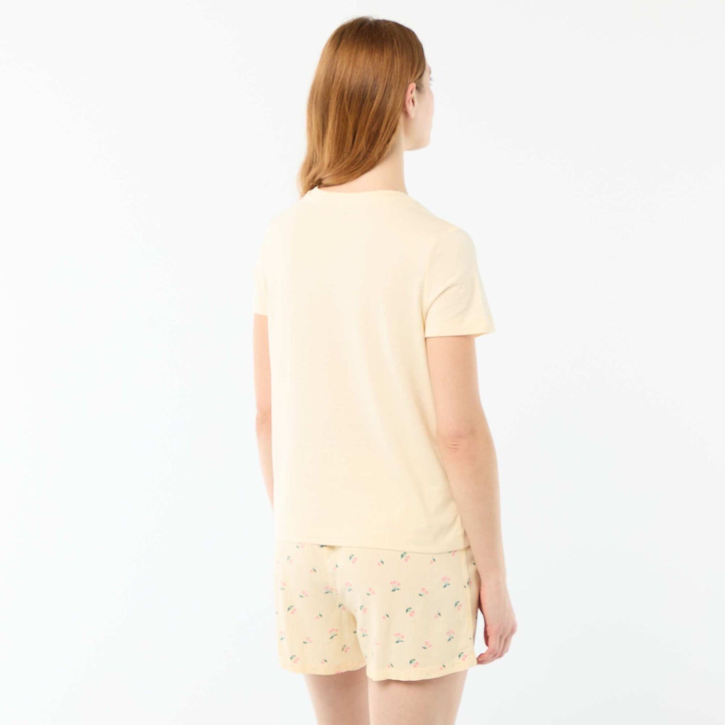 Ensemble de pyjama haut + short léger all-over rayé JAUNE