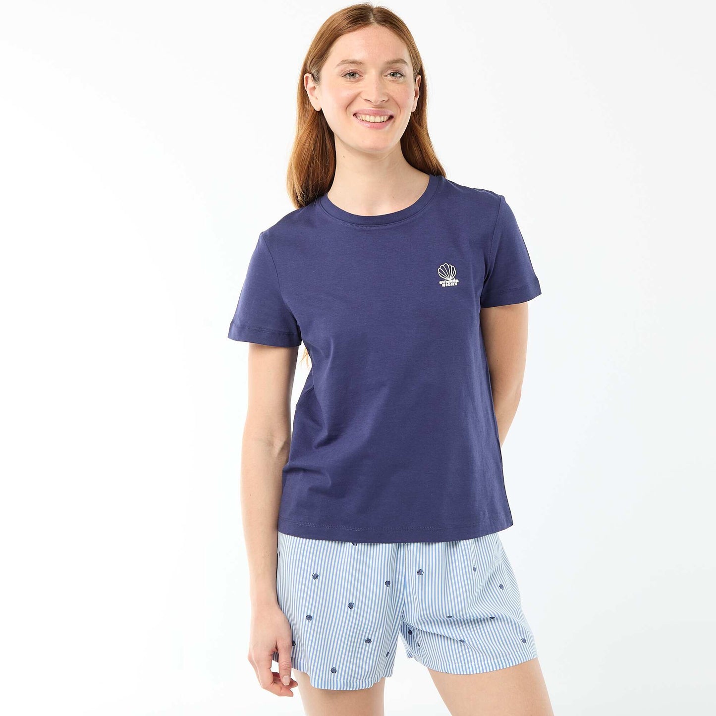Ensemble de pyjama haut + short léger all-over rayé BLEU