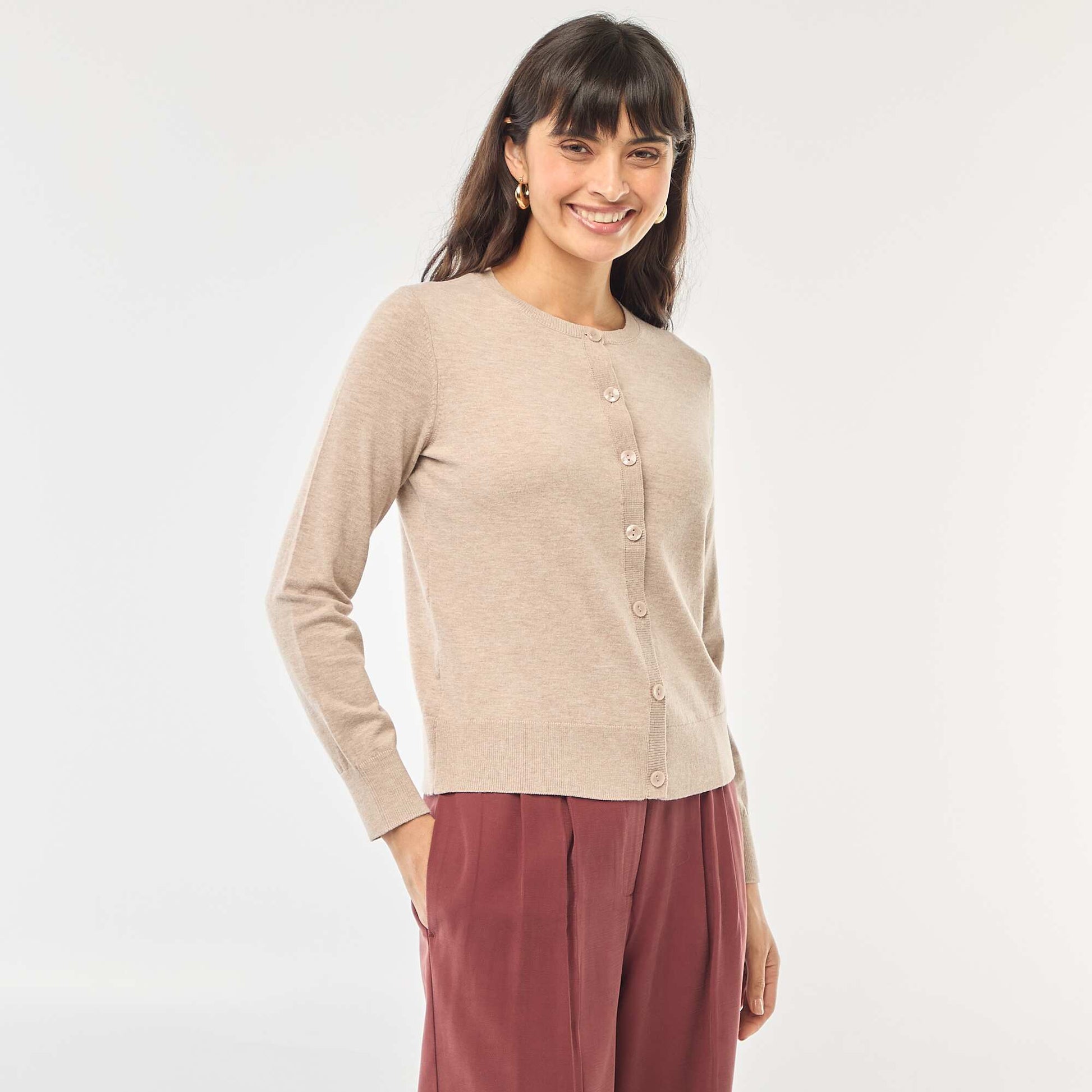 Gilet col rond uni BEIGE