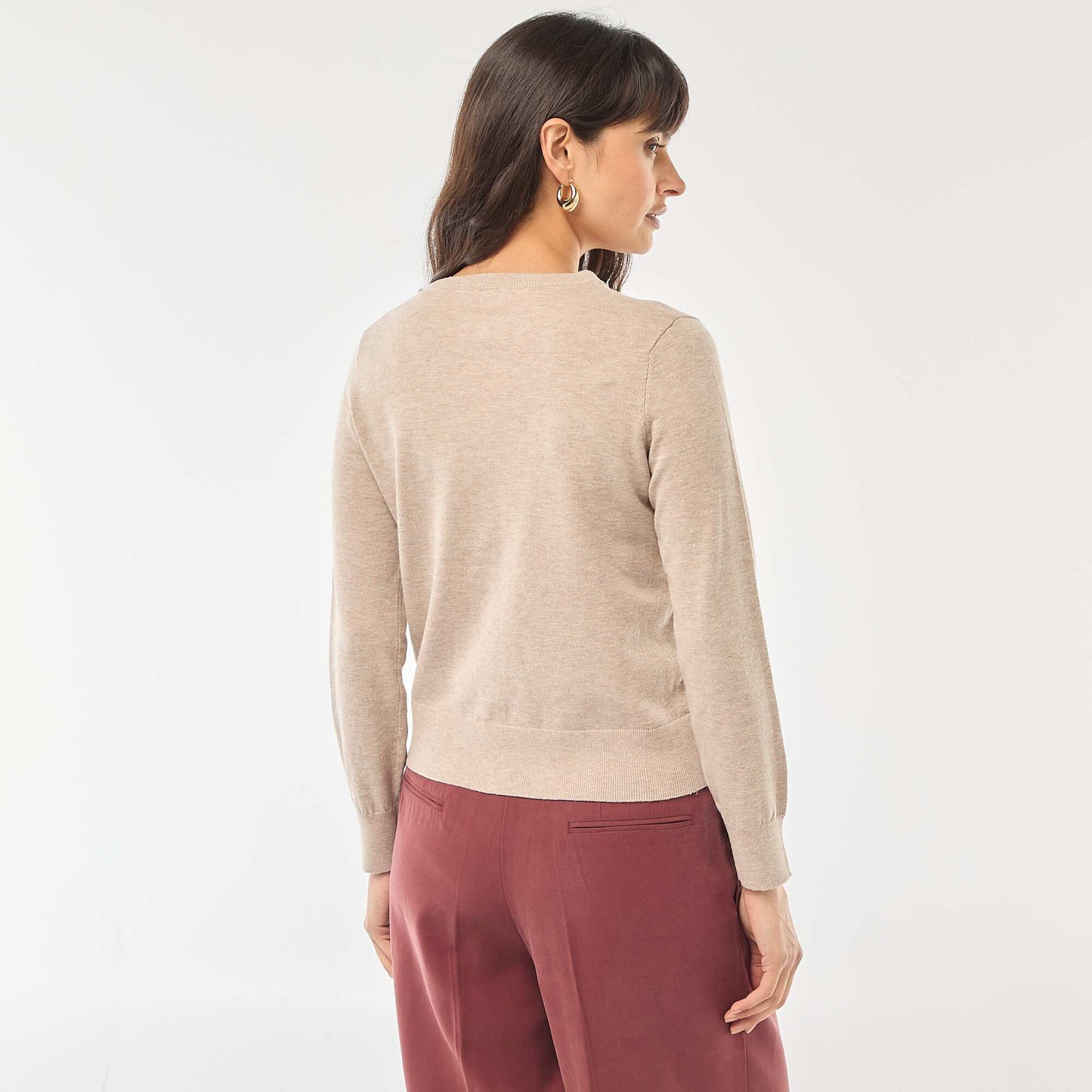 Gilet col rond uni BEIGE
