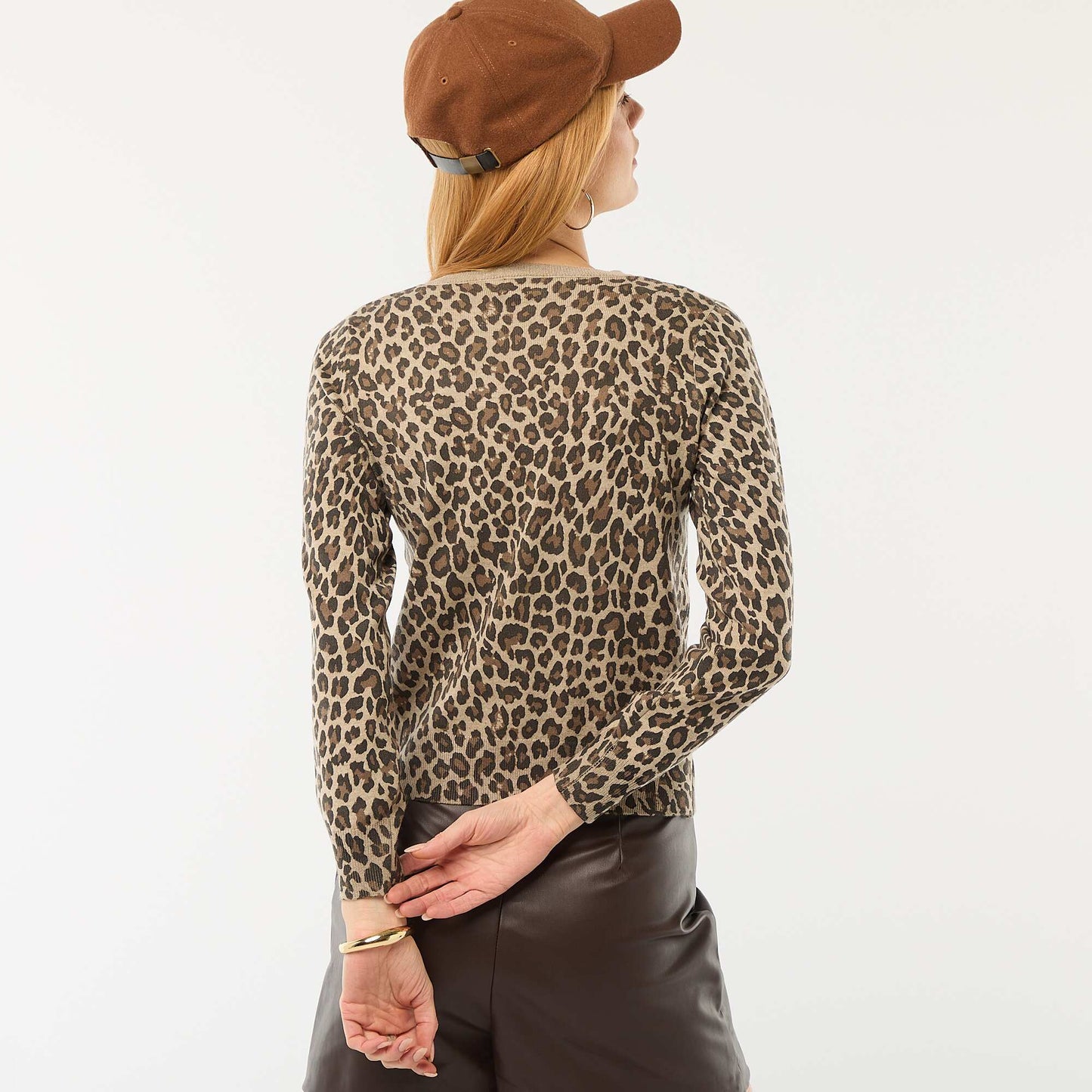 Gilet col rond motif léopard BEIGE