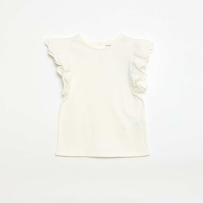 T-shirt à manches courtes en broderies anglaises BLANC