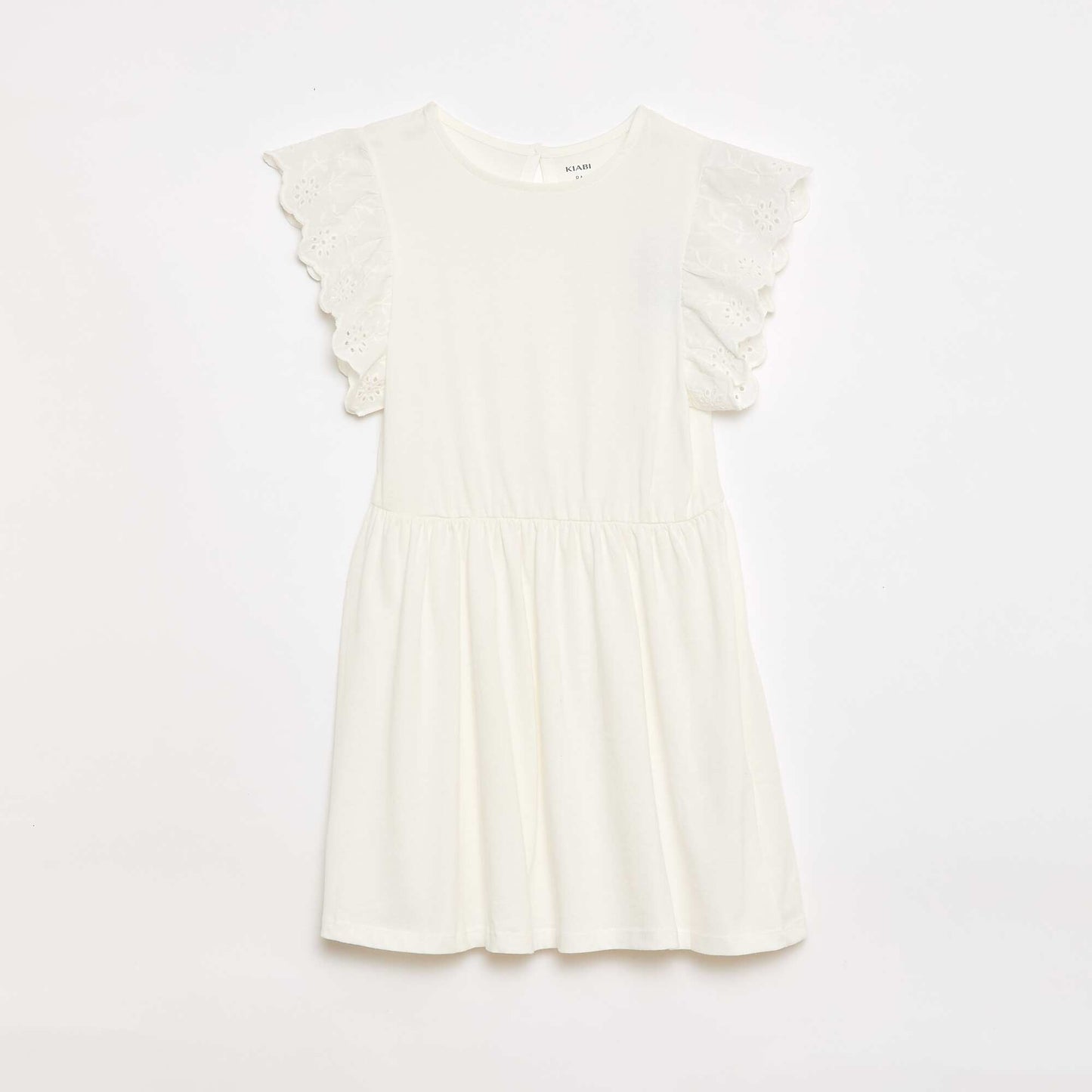 Robe en jersey avec manches courtes en broderies anglaises BLANC