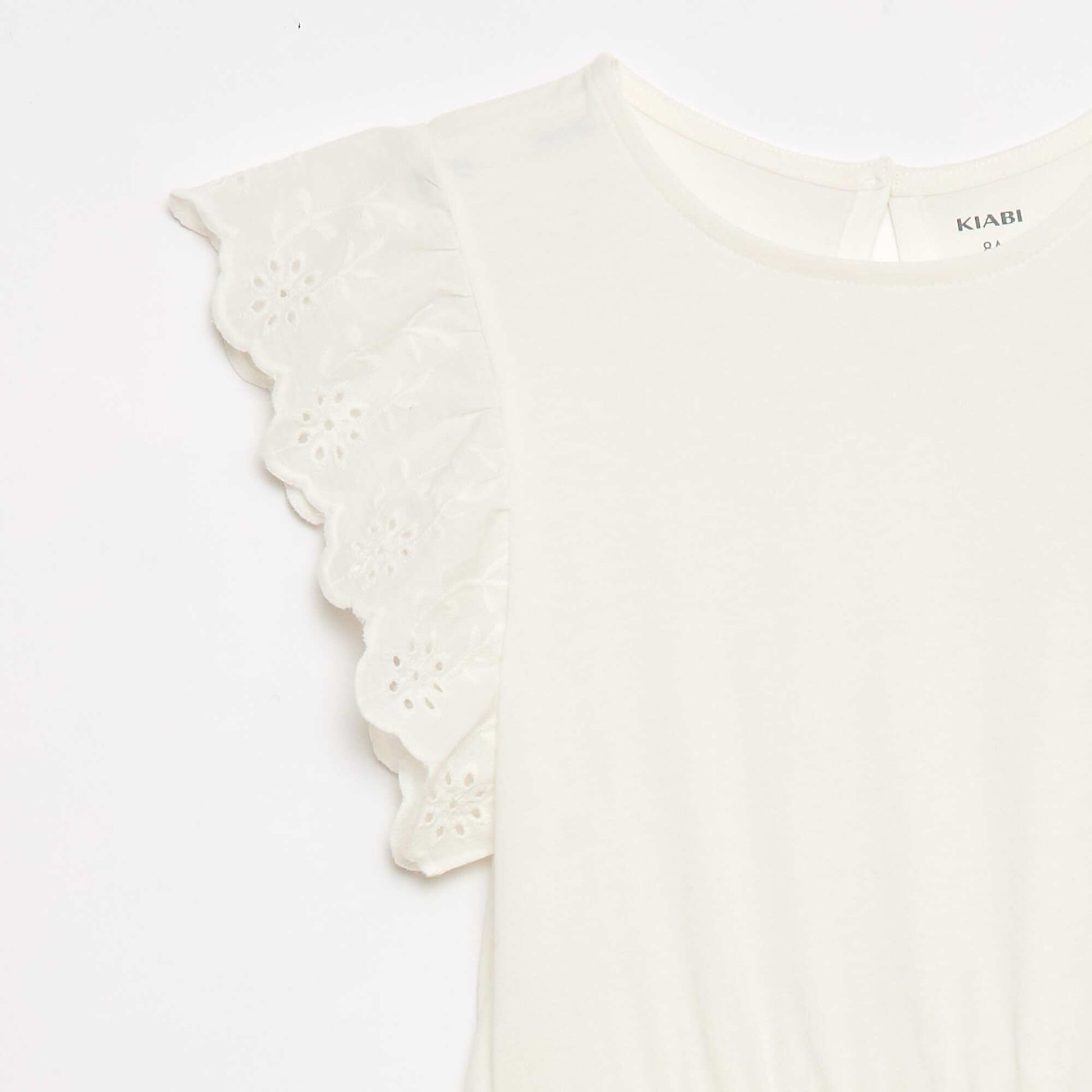 Robe en jersey avec manches courtes en broderies anglaises BLANC