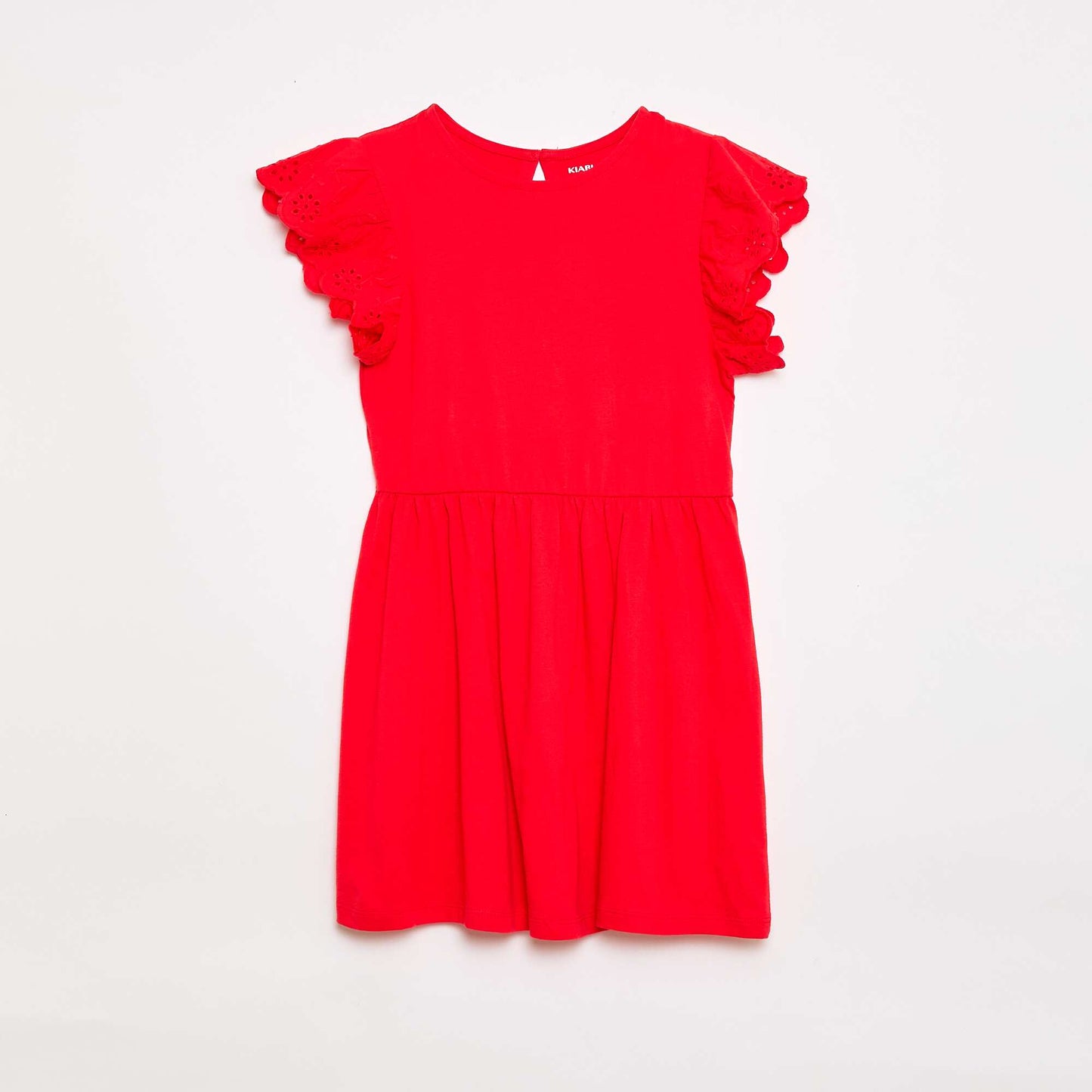 Robe en jersey avec manches courtes en broderies anglaises ROUGE