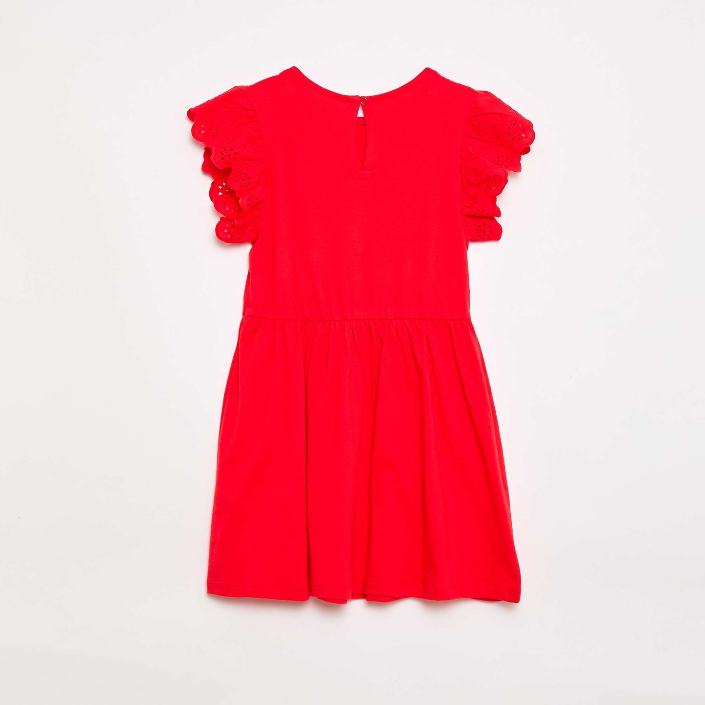 Robe en jersey avec manches courtes en broderies anglaises ROUGE