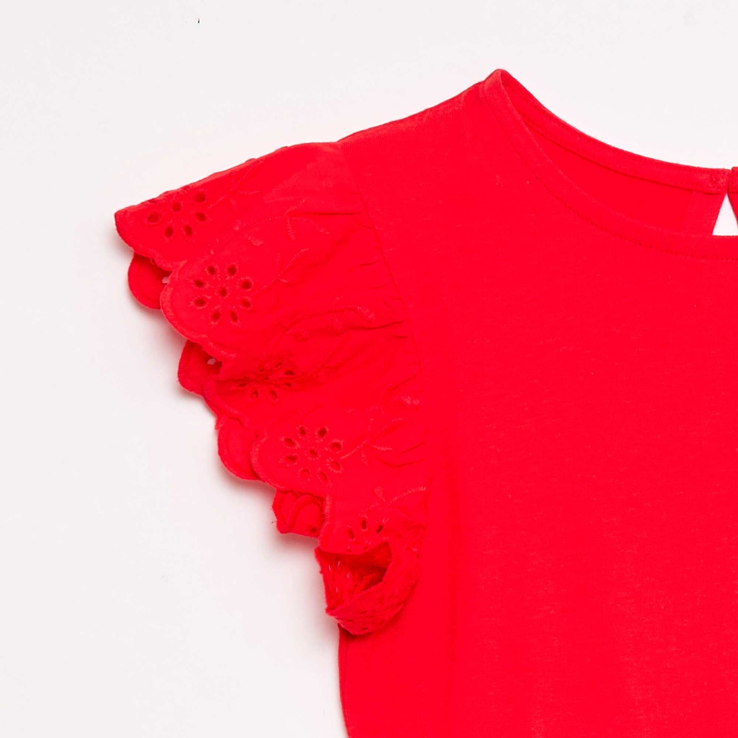 Robe en jersey avec manches courtes en broderies anglaises ROUGE