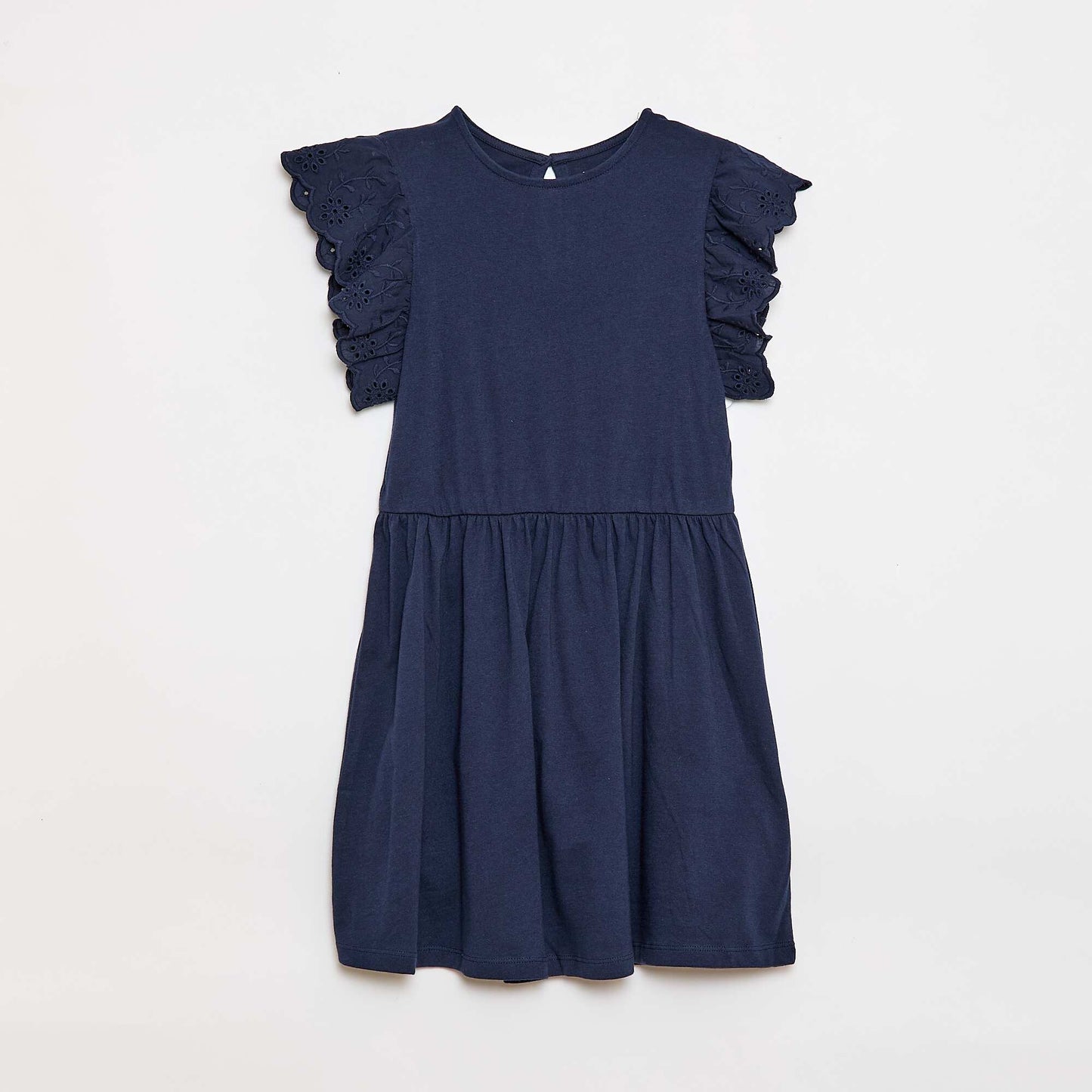 Robe en jersey avec manches courtes en broderies anglaises MARINE