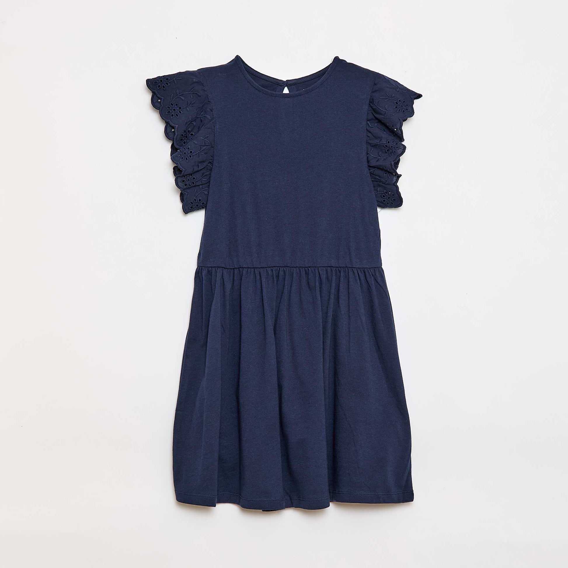 Robe en jersey avec manches courtes en broderies anglaises MARINE