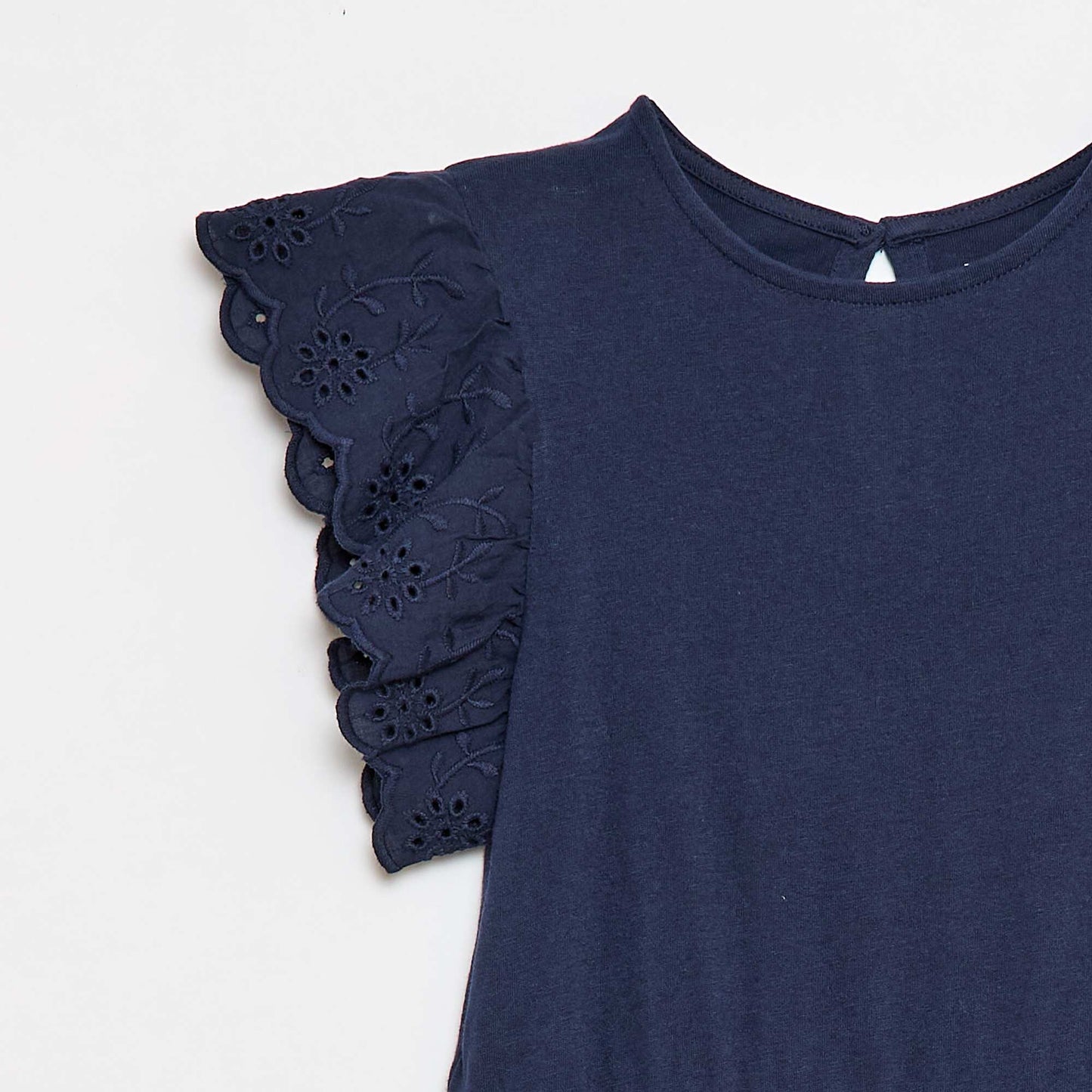 Robe en jersey avec manches courtes en broderies anglaises MARINE