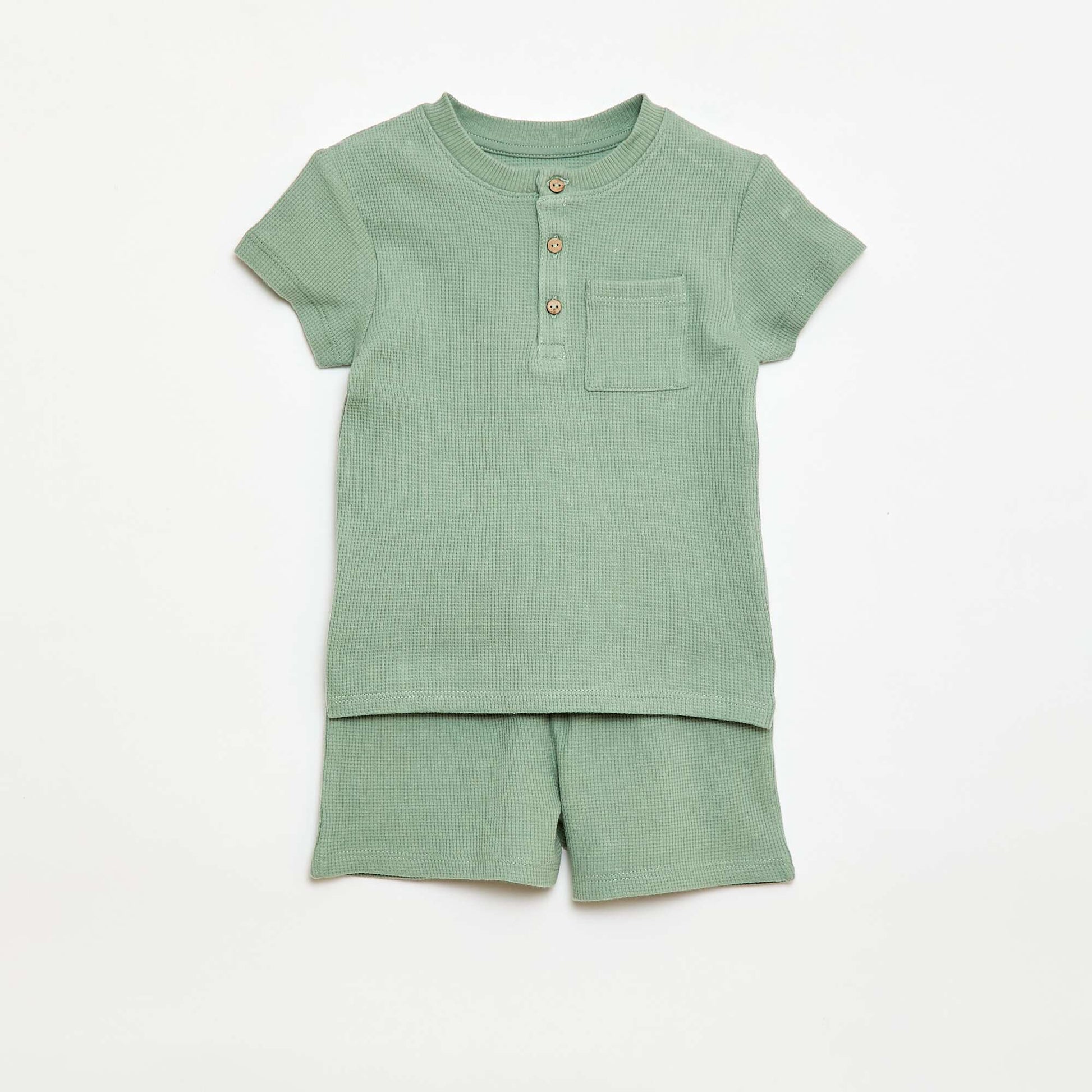 Pyjama short 2 pièces en maille côtelée VERT