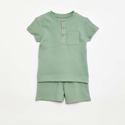 Pyjama short 2 pièces en maille côtelée VERT