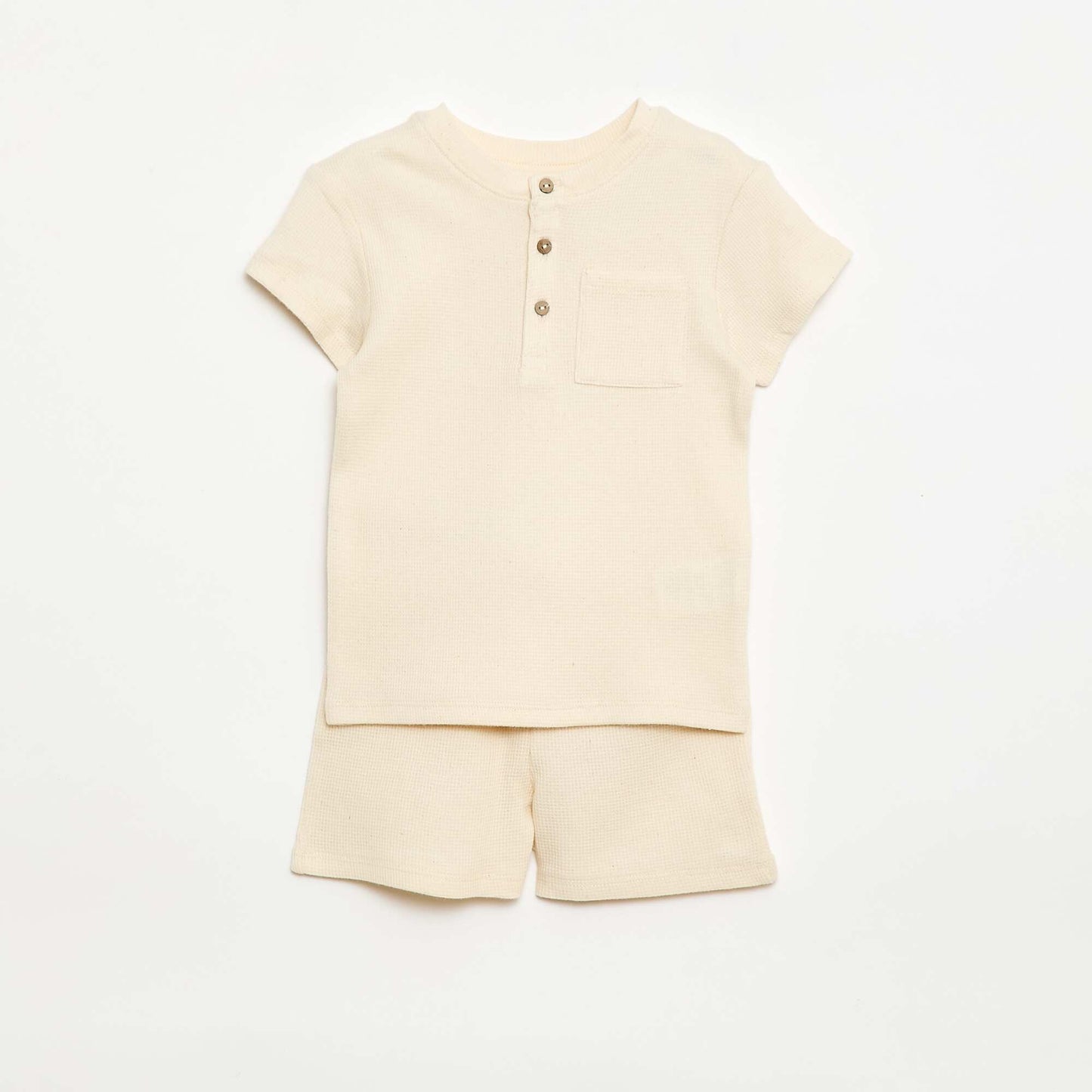 Pyjama short 2 pièces en maille côtelée BLANC