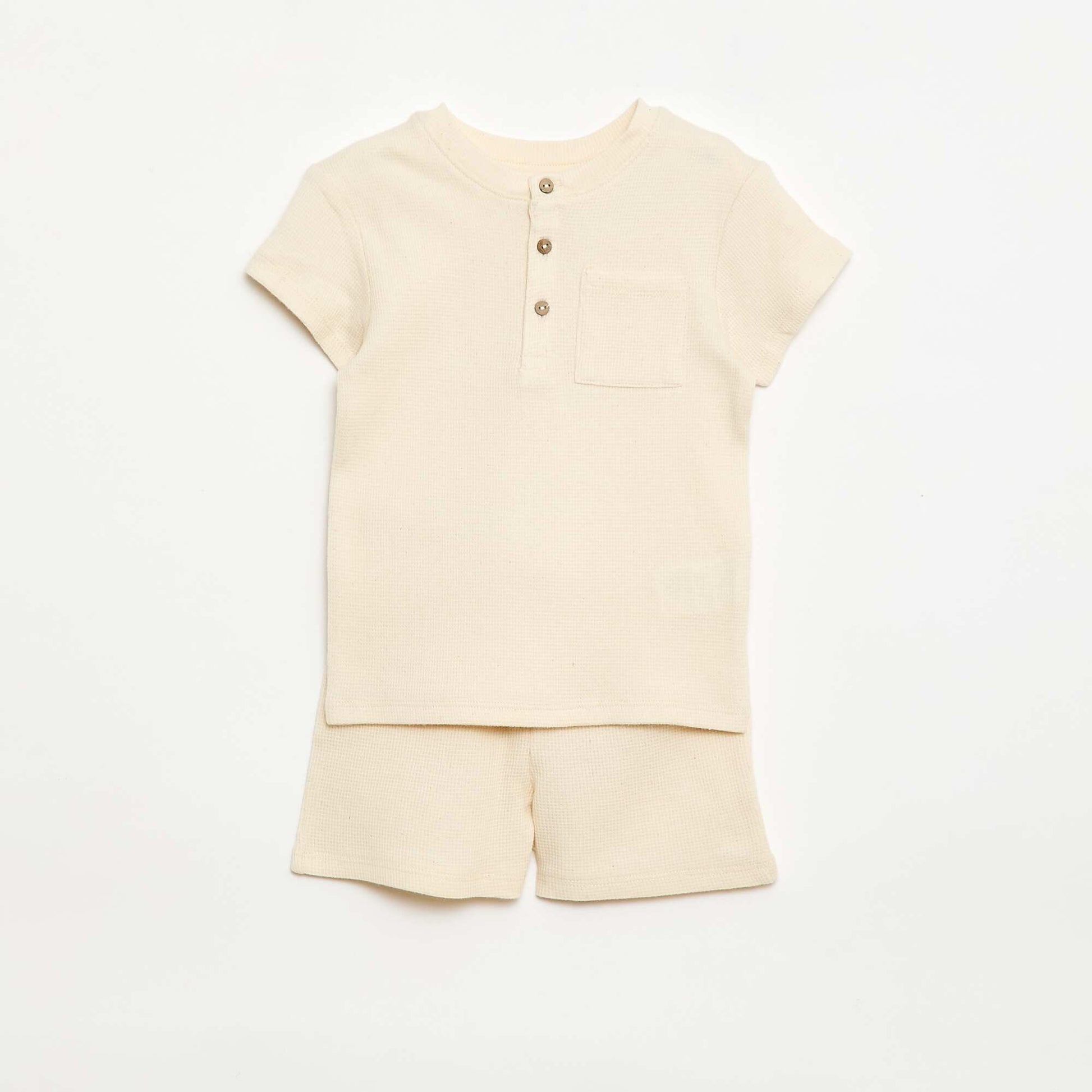 Pyjama short 2 pièces en maille côtelée BLANC