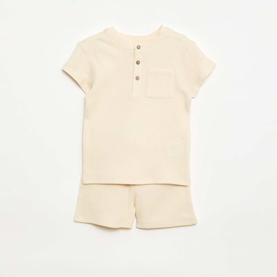 Pyjama short 2 pièces en maille côtelée BLANC
