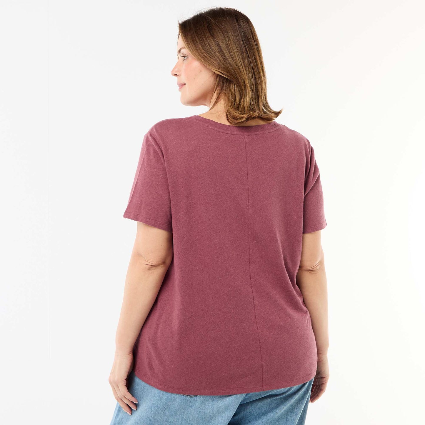 T-shirt basique col V et manches courtes ROSE