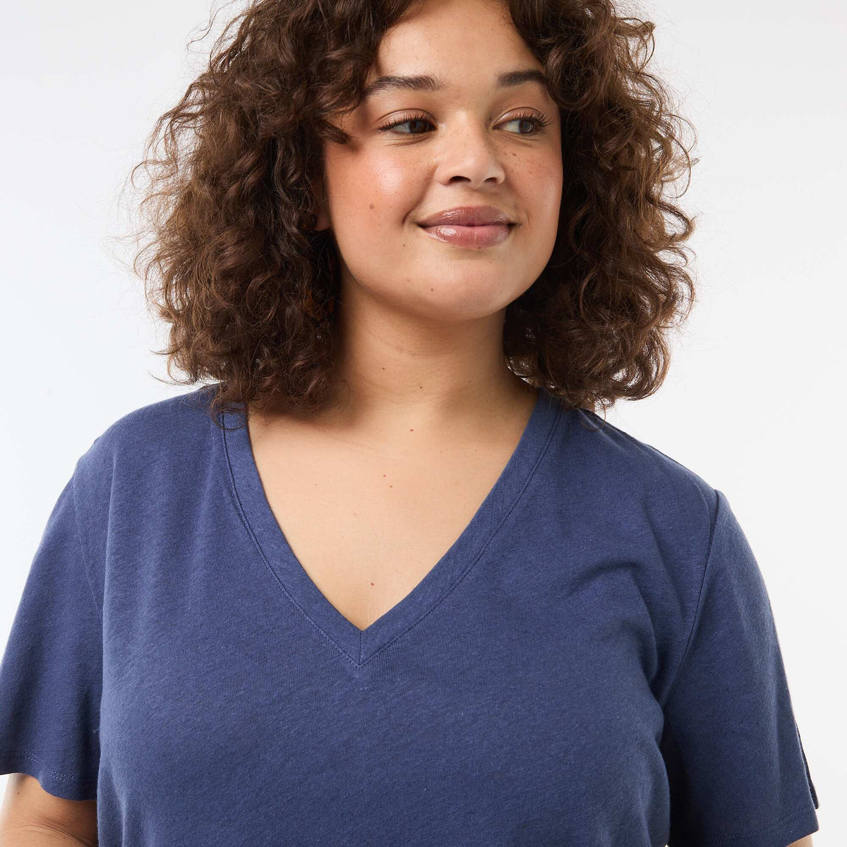 T-shirt basique col V et manches courtes BLEU