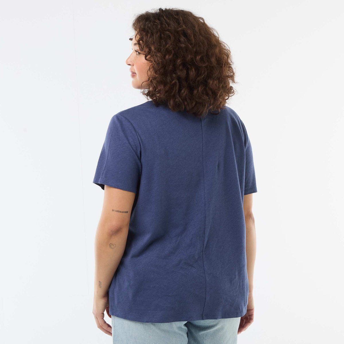 T-shirt basique col V et manches courtes BLEU